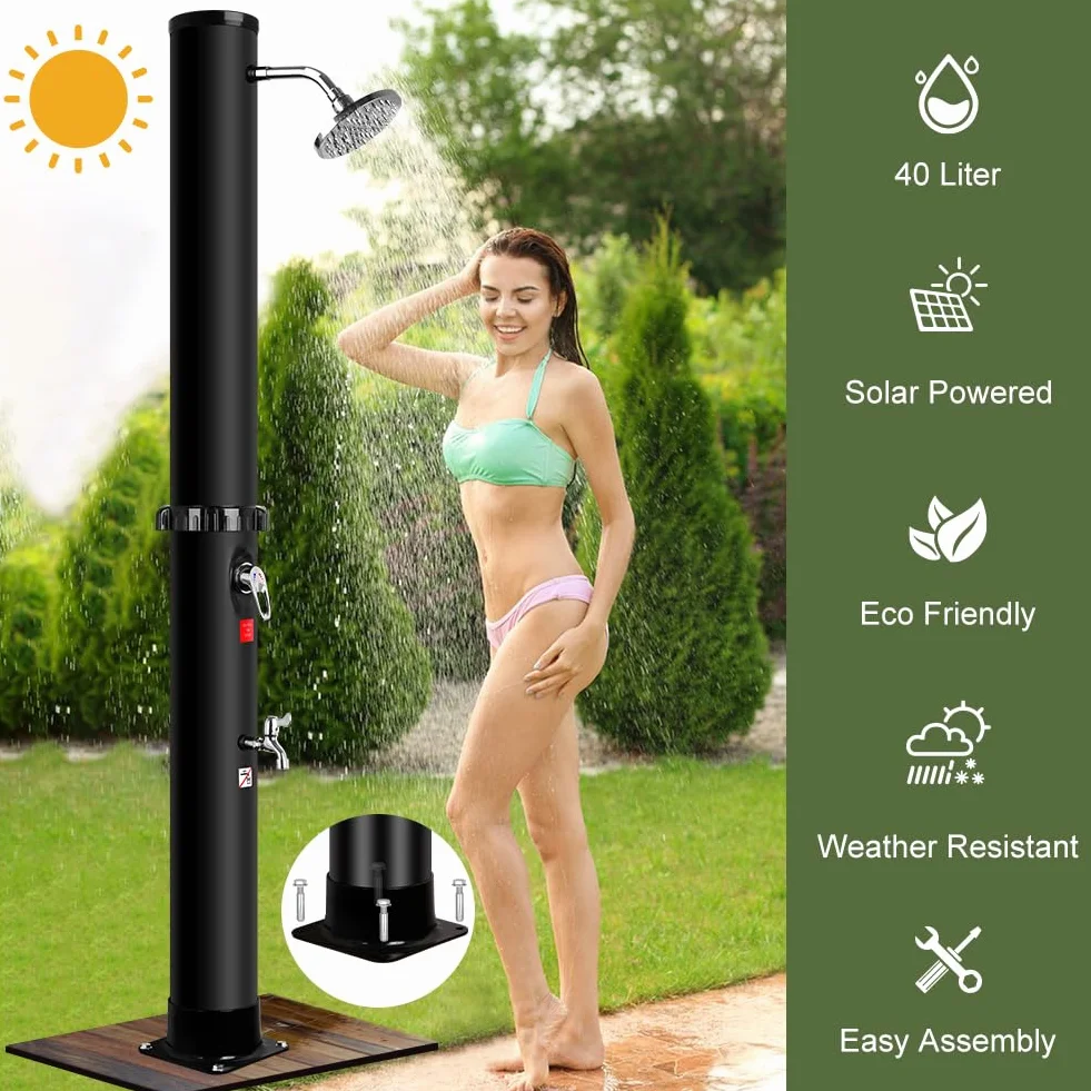 Ducha Solar Exterior 40L con Regulador Agua Caliente Fría, 216 cm, Máx 60℃