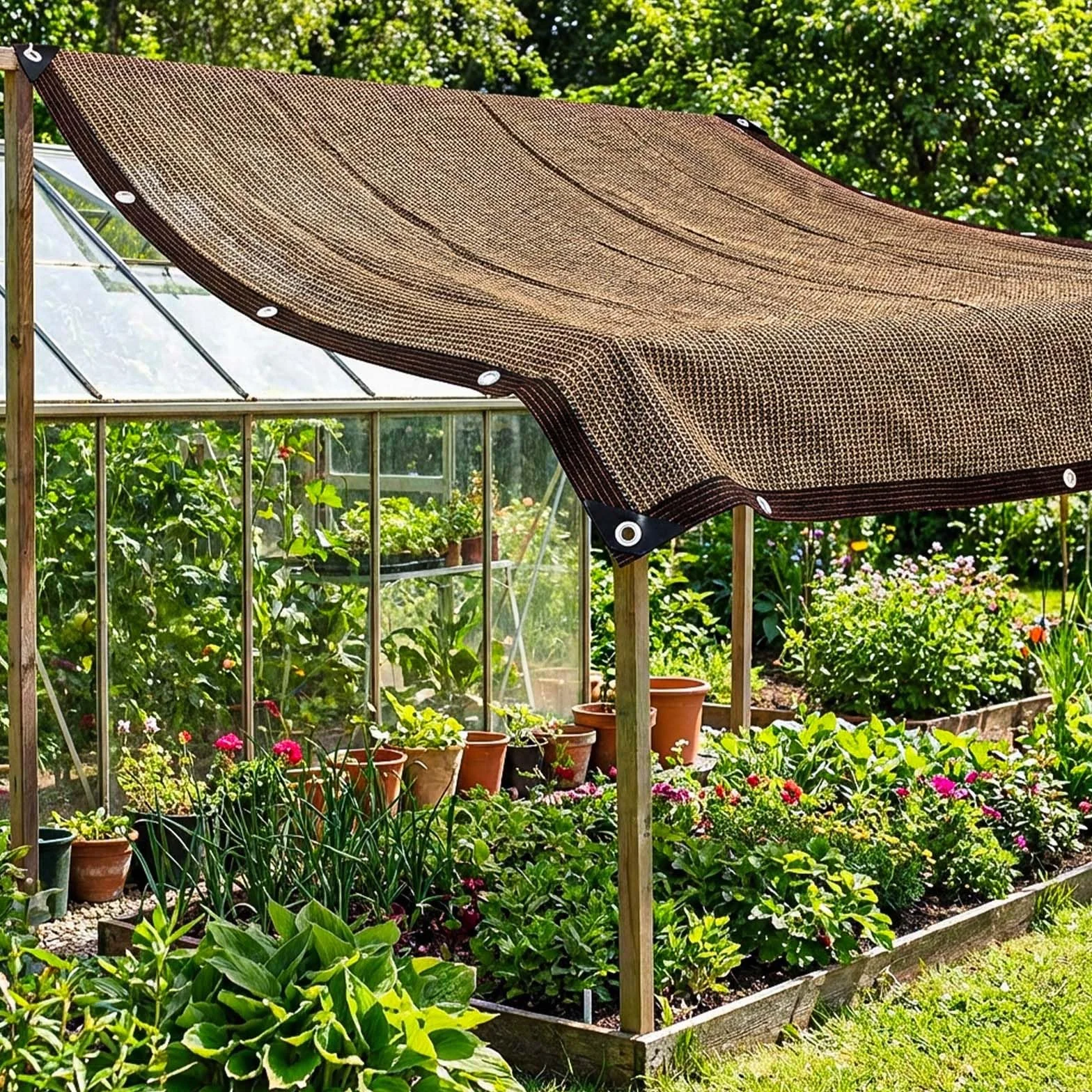 Malla de Sombreo 80% Tela de Sombra para Jardín Exterior con Ojales Marrón 3x4m