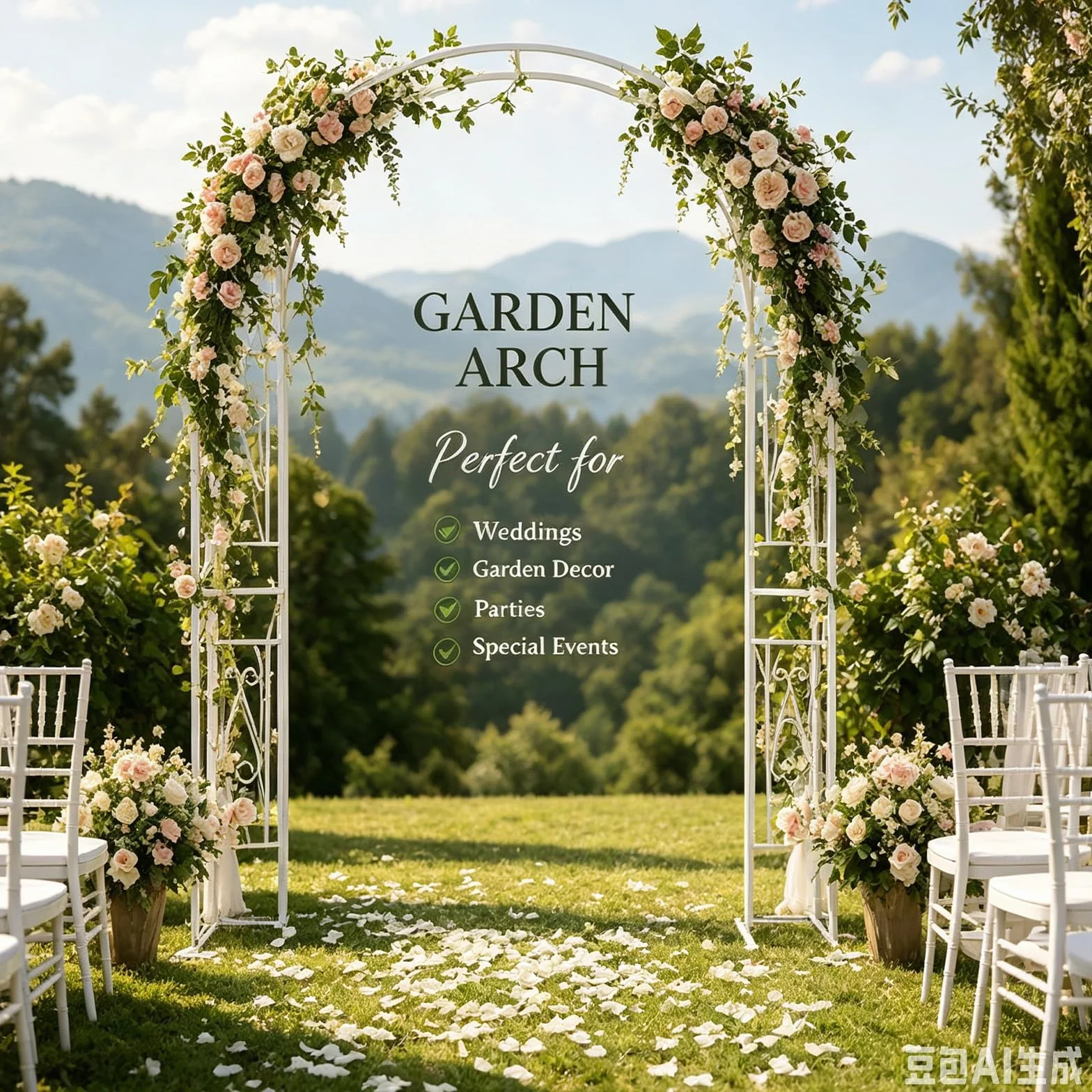 Arco de Rosas de Metal Estable 340x40x230cm para Plantas Trepadoras Jardín