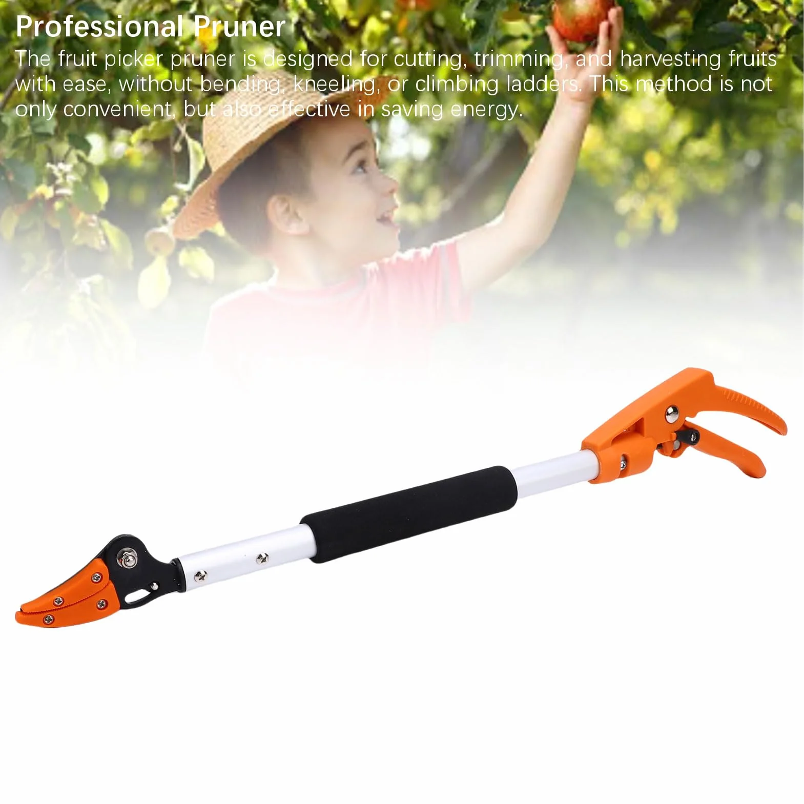 Tijeras profesionales para recolectar frutas de 2 pies, diseño ergonómico, ideal para cosechar fácilmente en huertos, aleación de aluminio, 1 pieza