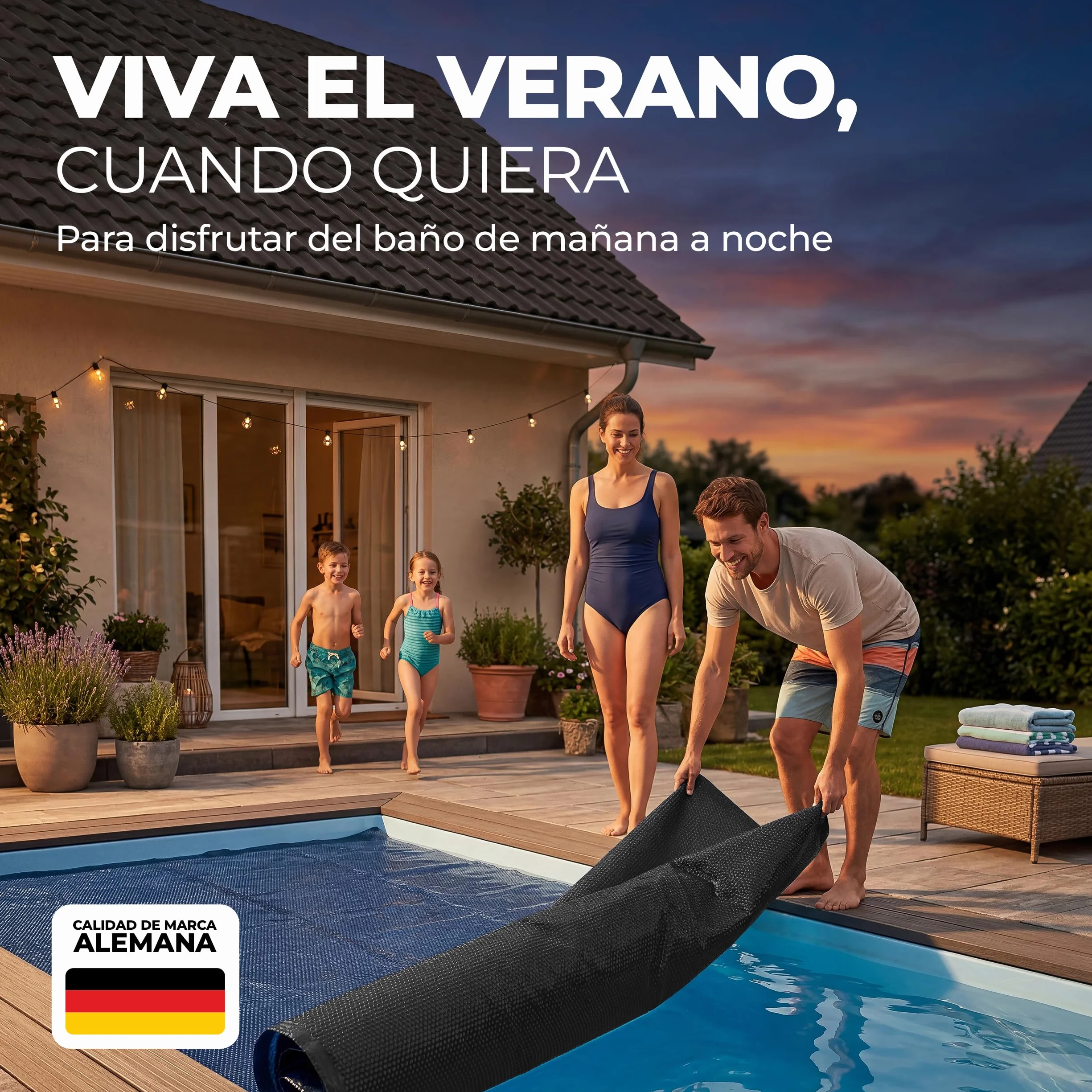 Miganeo Premium Lona solar para piscina 549 x 274 cm rectangular color negro azul recortable térmica