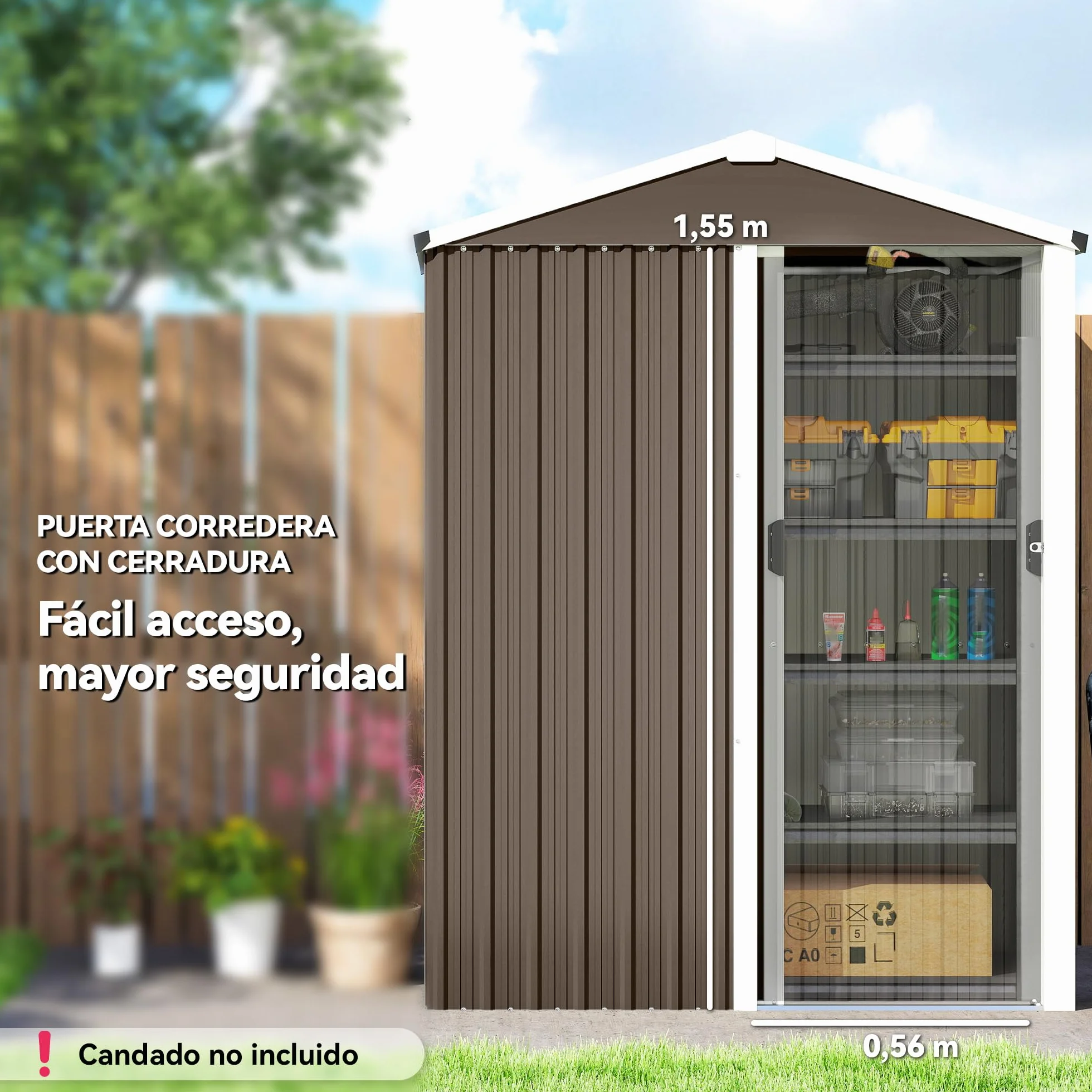 Outsunny Caseta de Jardín Exterior 1,1 m² 136x87x179 cm Cobertizo Metálico con Puerta Corredera Techo Inclinado