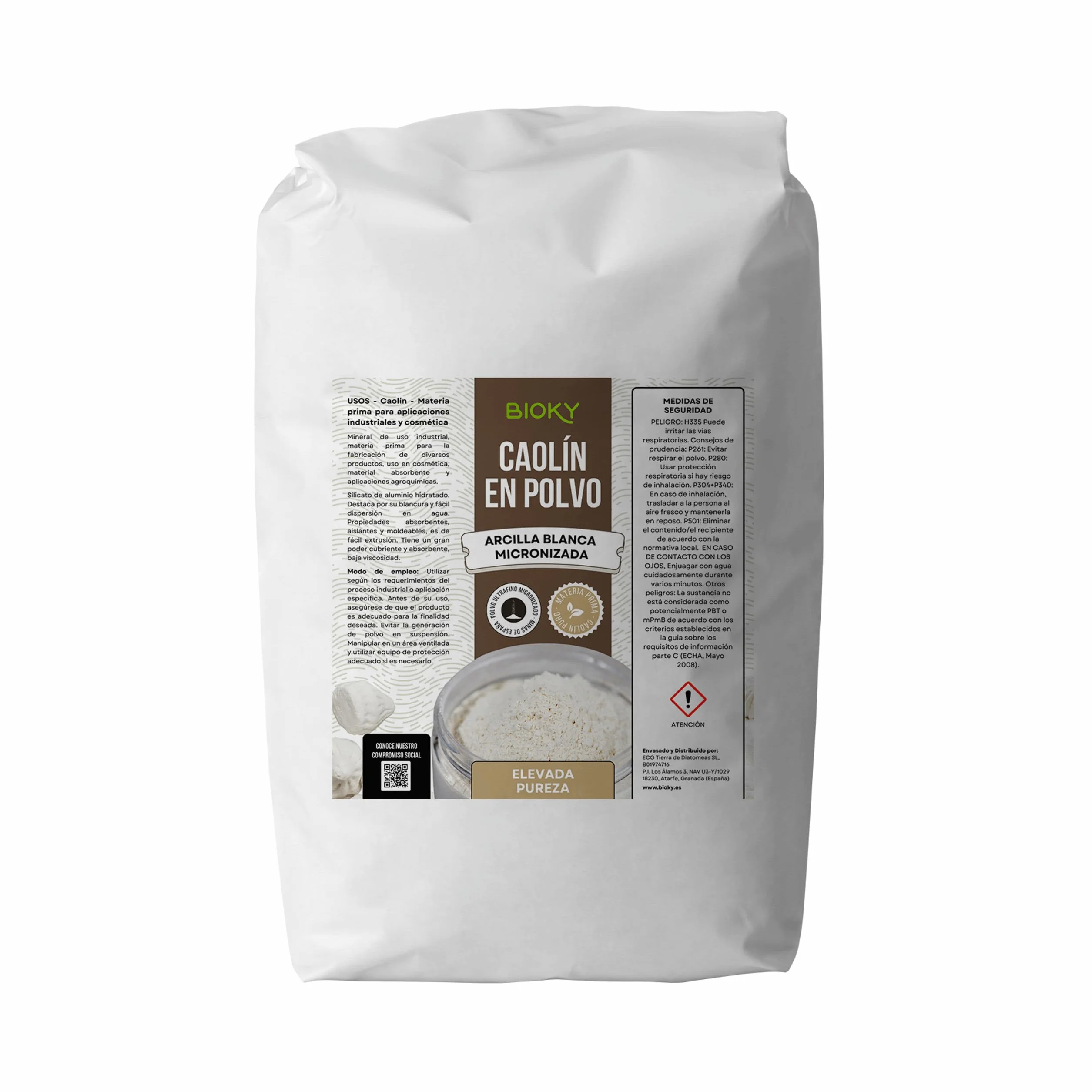 Caolín Arcilla Blanca 25kg Polvo Ultrafino Kaolín de Elevada Pureza