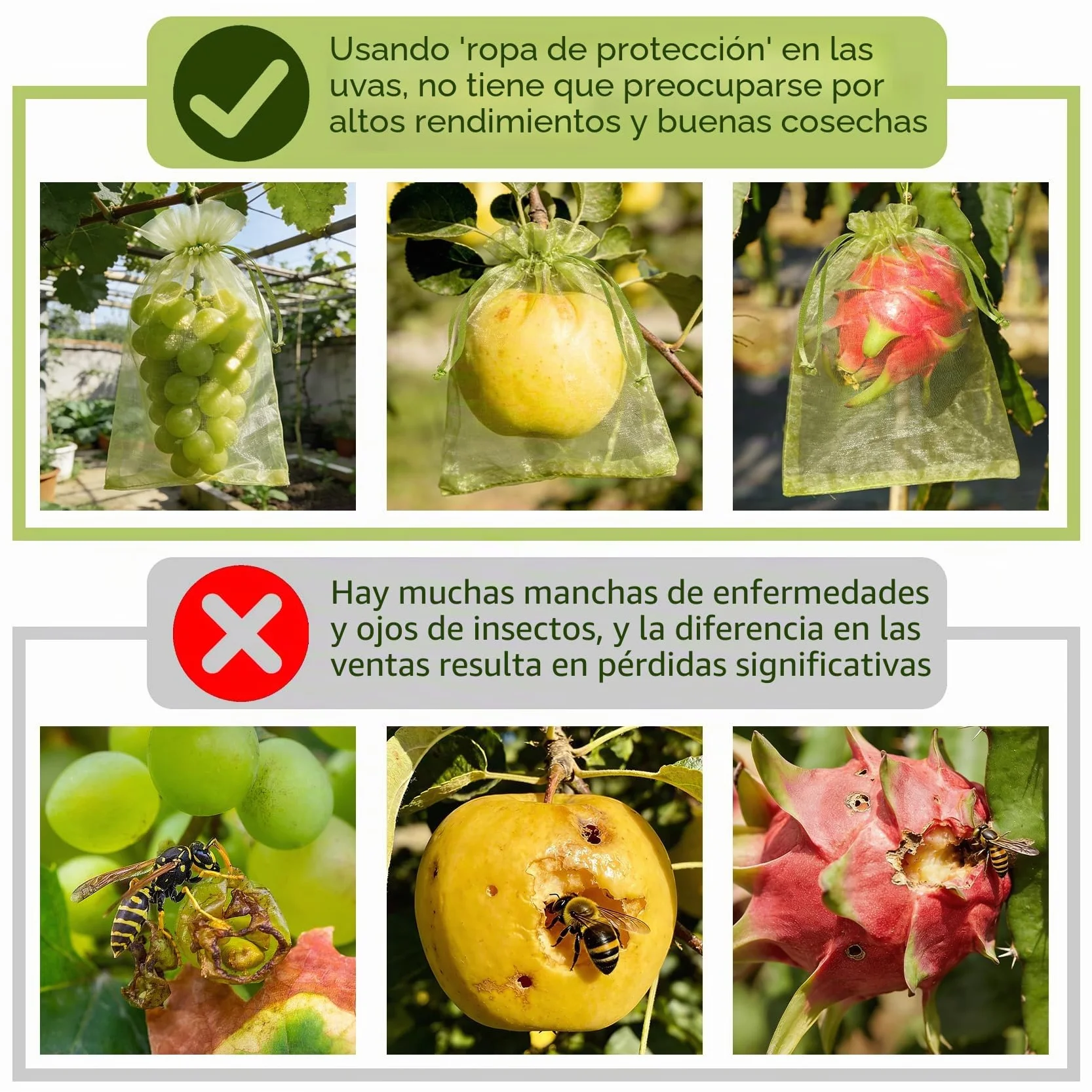 Bolsas Organza Fruta con Cordón 40x30 cm, 60 Piezas Protección Uvas