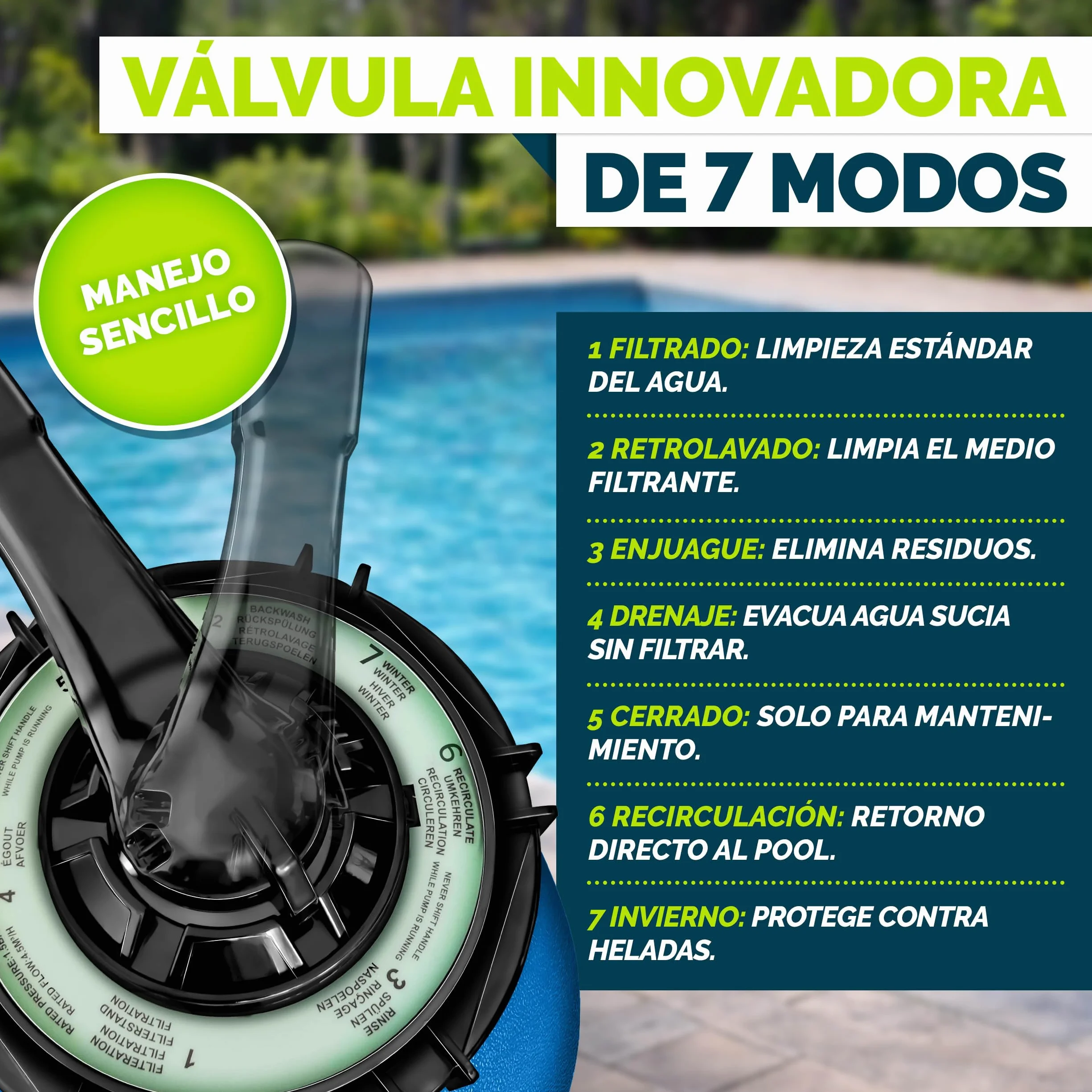 Tillvex Depuradora de Agua para Piscina 10 m³/h Bomba de Filtro de Arena con Válvula Azul