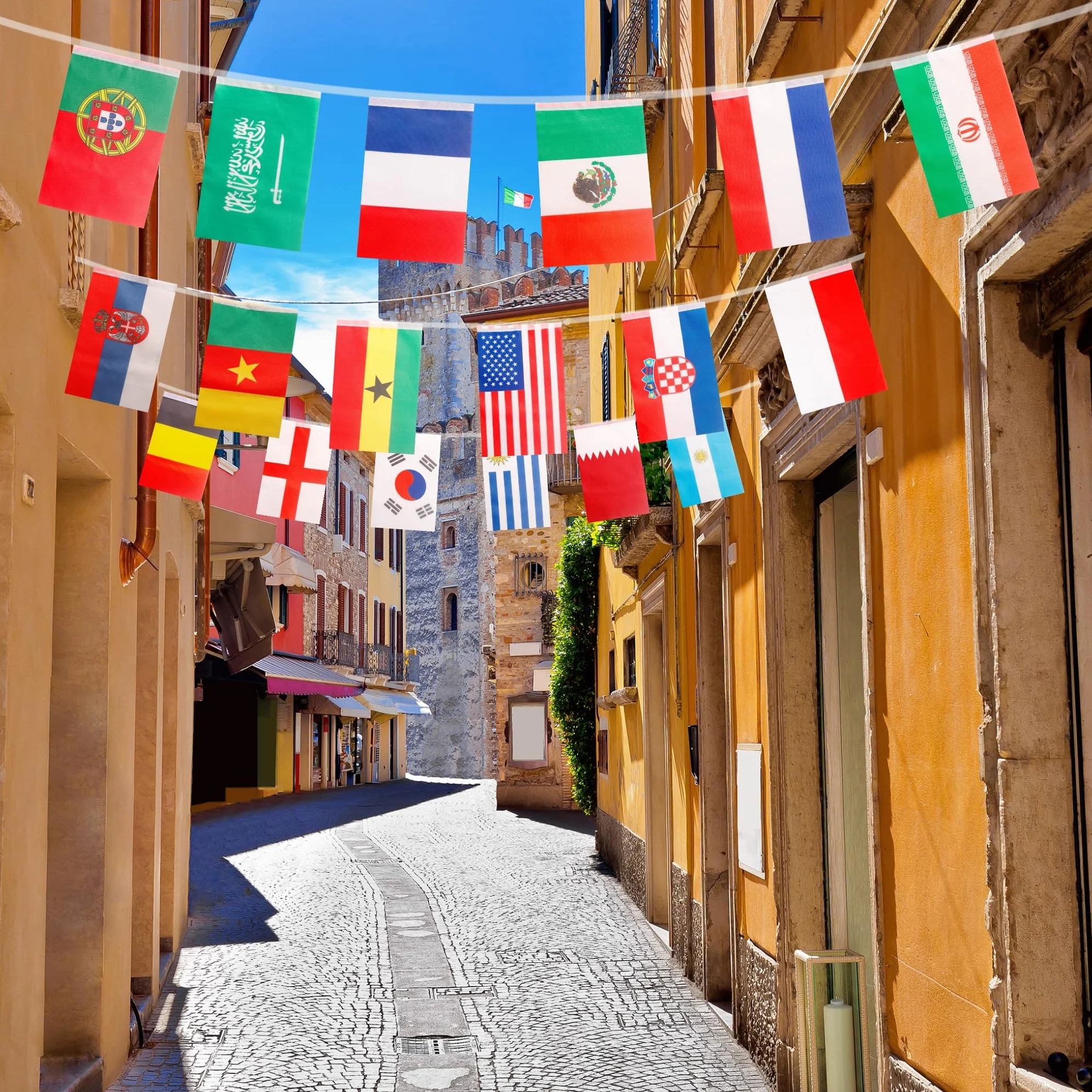 Guirnalda Banderines 50m 200 Países Mundial Fútbol 2026 Decoración Fiesta Copa Mundial