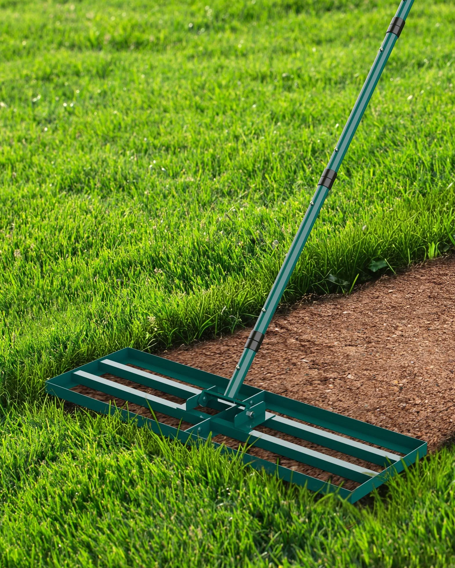 Rascador de césped de 76 x 25 cm, rastrillo de nivelación, rastrillo ancho de arena, rasqueta para césped con mango de 198 cm, escarificador de jardín para patio, jardín, campo de golf