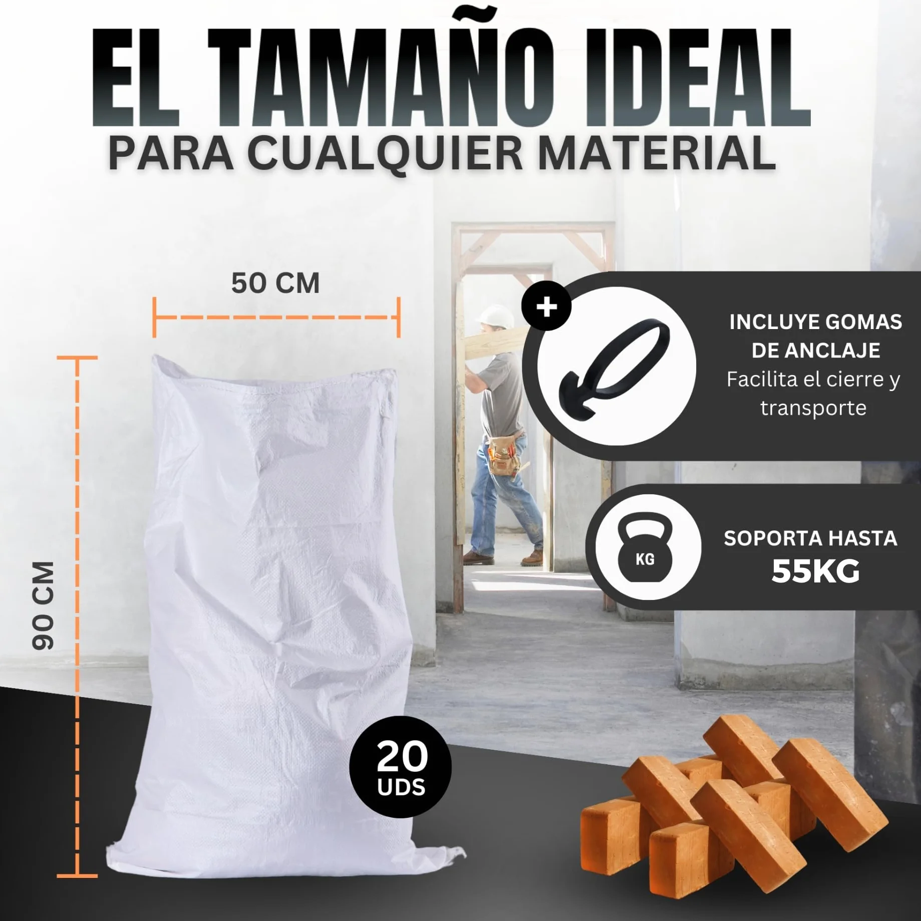 Sacos Para Escombros 50x90cm Resistentes 55kg Pack 20