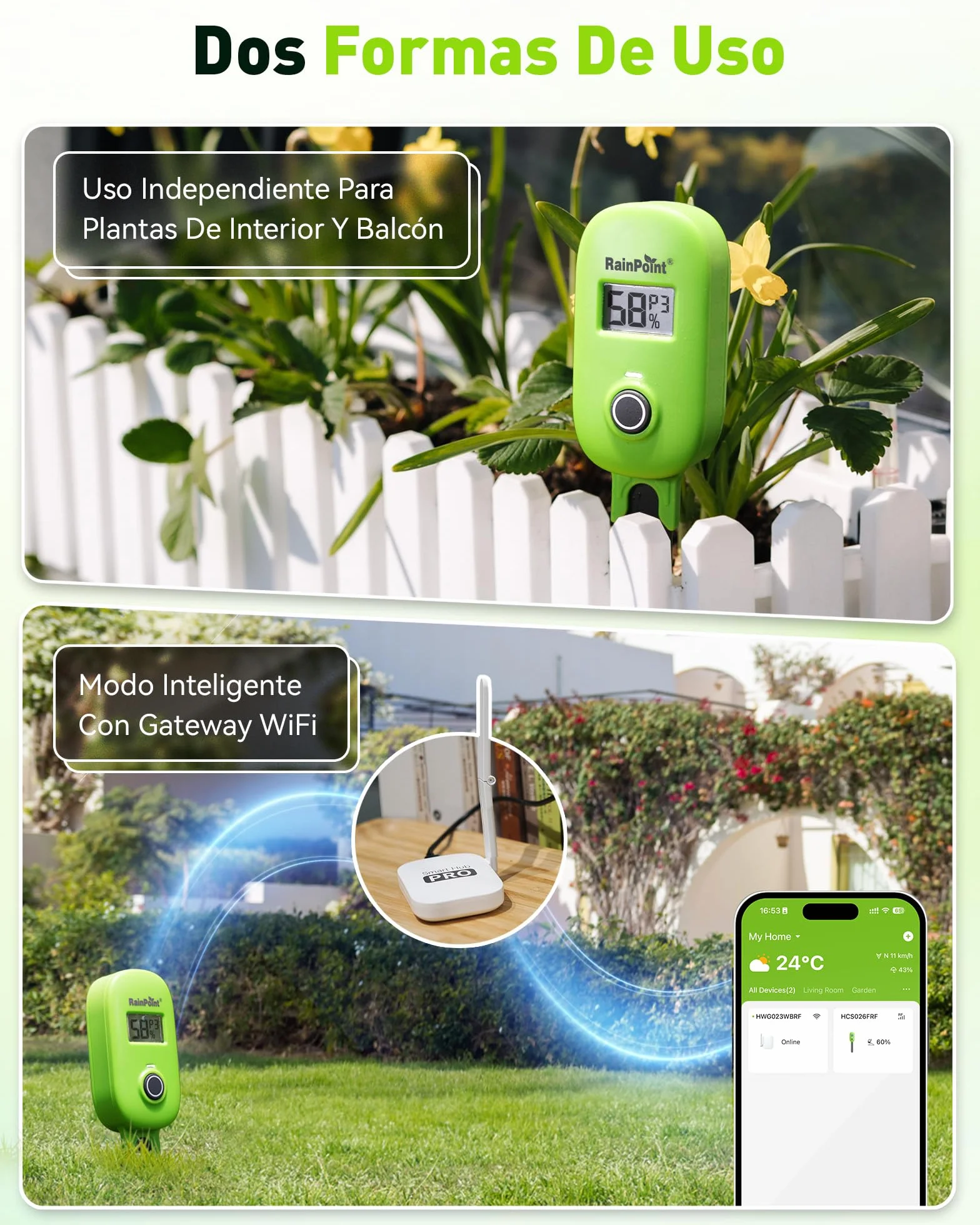 RAINPOINT inteligente sensor de humedad del suelo con aplicación, puerta de enlace, sistema de riego