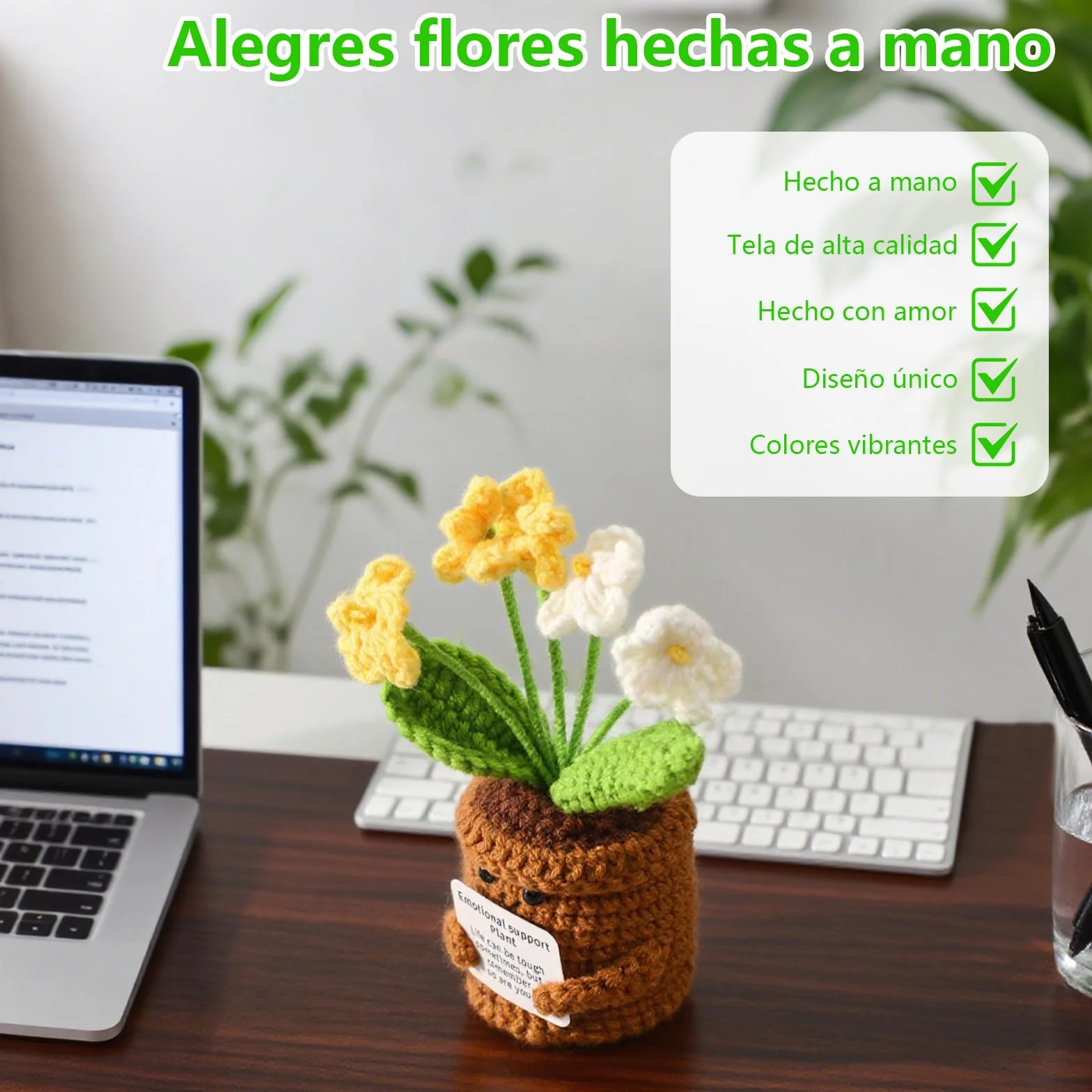 Ramo de Flores Tejidas a Mano con Mensaje Gracias por Ayudarme a Crecer, Regalo Despedida Jardín Infantil Maestros