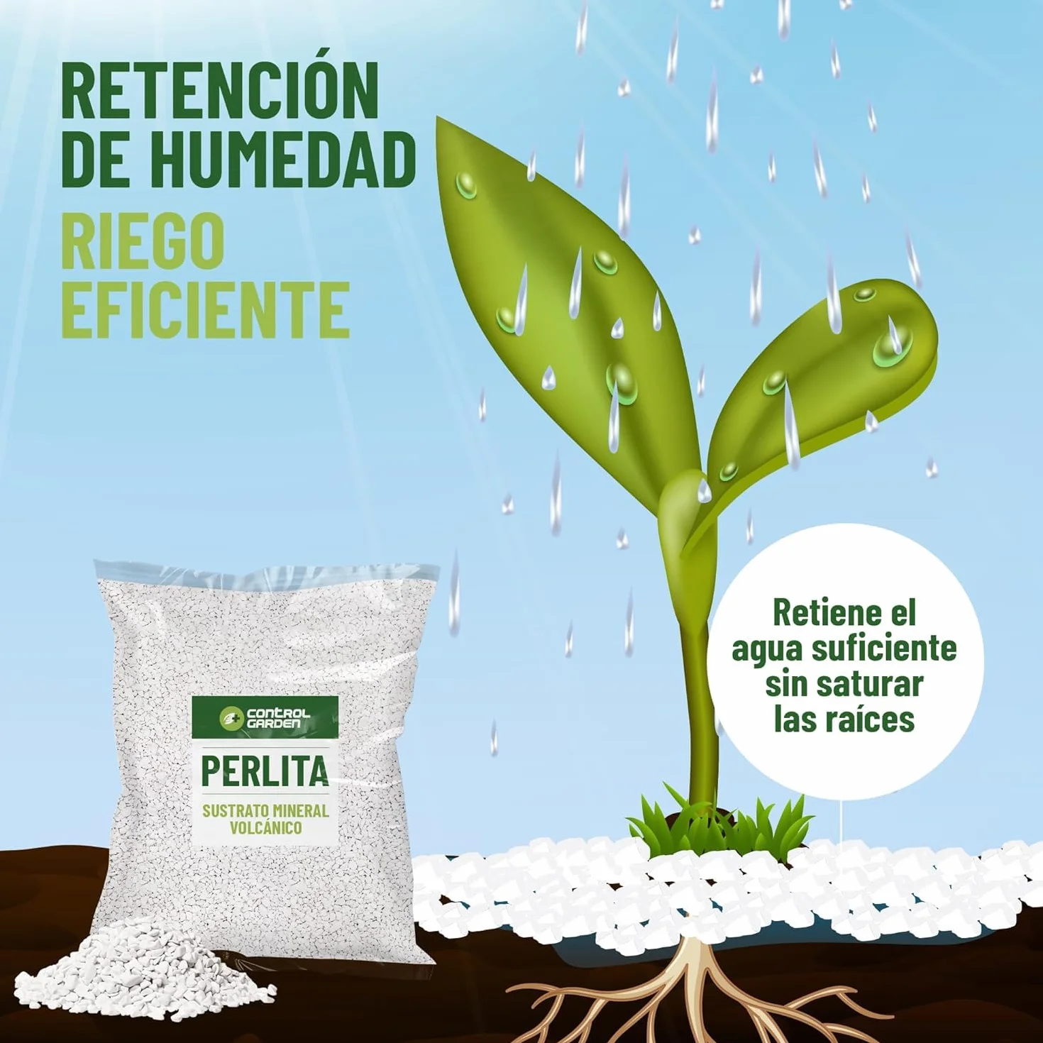 CONTROL GARDEN Arlita 10L + Perlita 10L + Vermiculita 10L Sustrato para Plantas