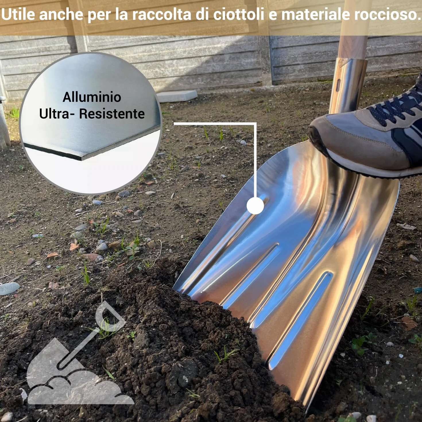 Crisalide Pala 36x49 cm Mango Madera Aluminio Nieve Agrícola Jardinería Trabajos Pesados