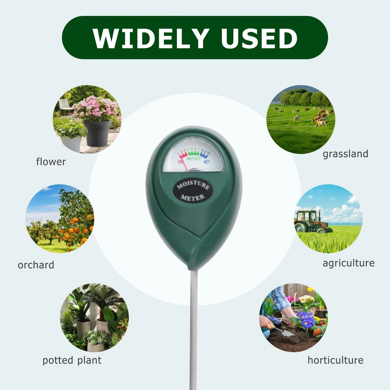Medidor de Humedad de Suelo, 2 Piezas Sonda Larga, Sensor de Agua, no Necesitan Baterías, Jardín