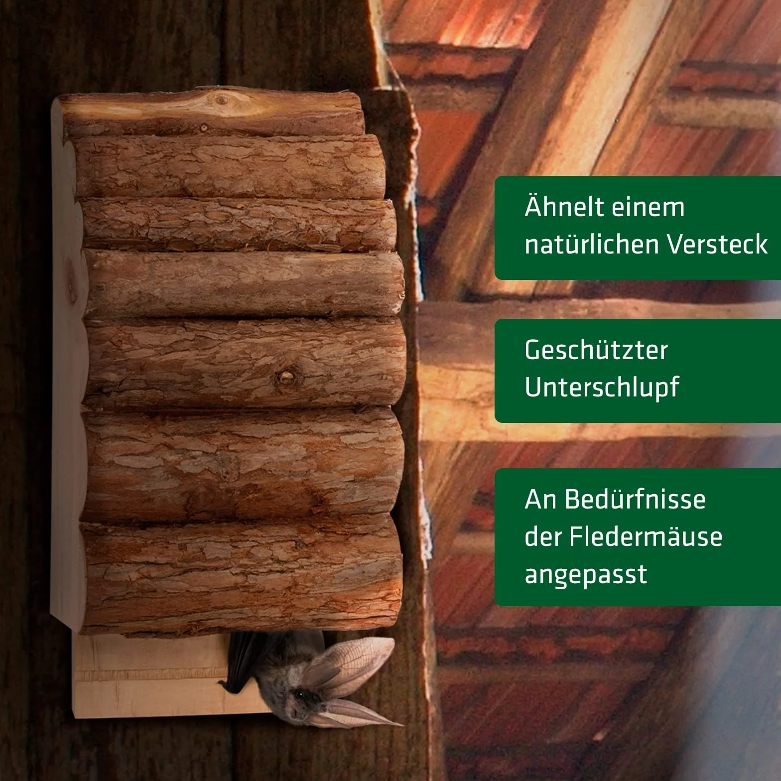 Gardigo® Caja para Murciélagos de Madera | Refugio Murciélago Resistente para Colgar | Nido para Murciélagos de Jardín | Aprox. 29 x 14 x 8 cm | Caja Nido Exterior para Control Natural de Insectos