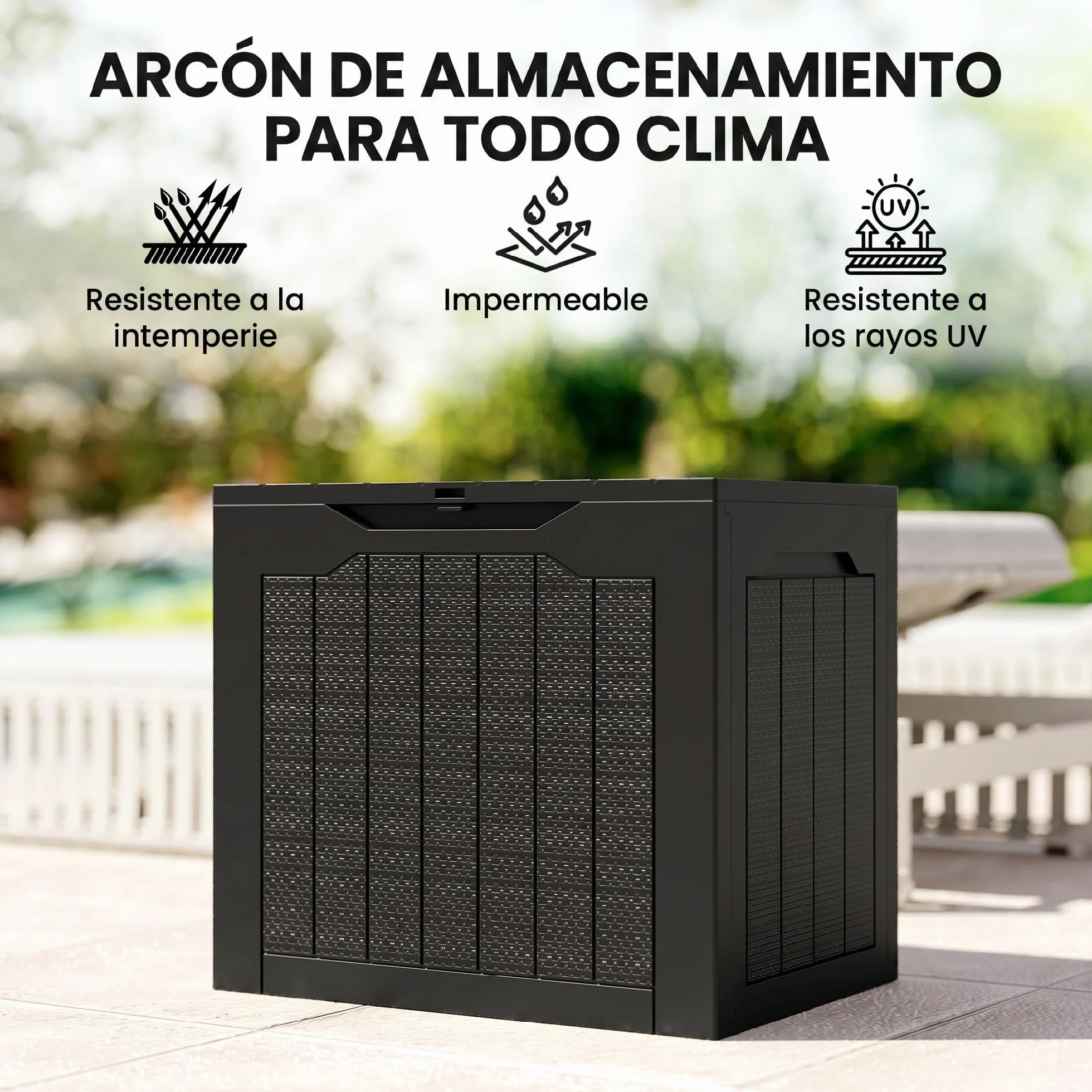 Outsunny Baúl de Almacenaje Exterior 93L Arcón de Jardín Plástico Impermeable 56x41x50 cm Negro