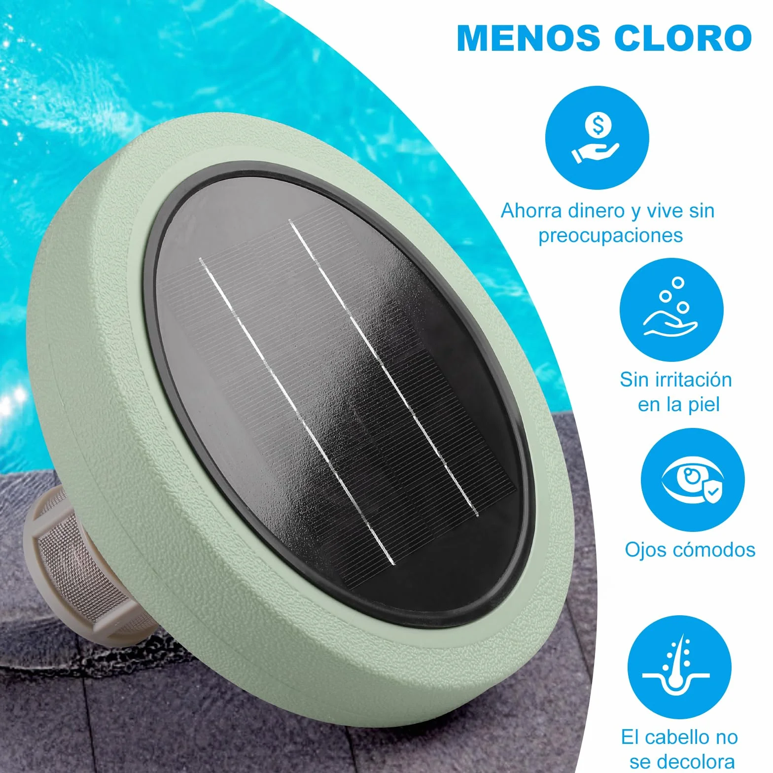 Ionizador Solar para Piscinas Flotante de Cobre Limpiador de Agua hasta 151.400 litros