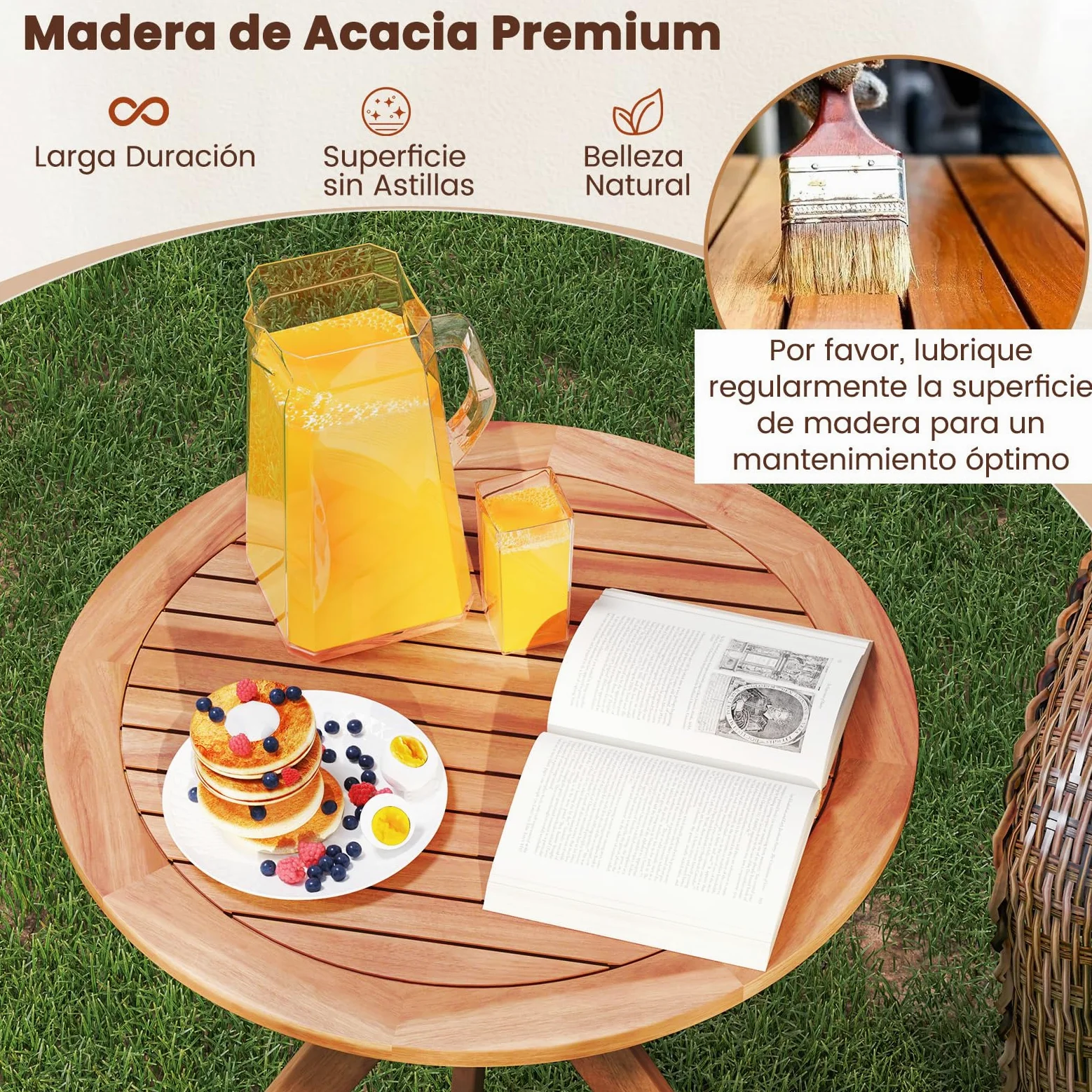COSTWAY Mesa Auxiliar de Madera para Patio, Mesa de Jardín Redonda de 70 cm con Base de X, Mesa Auxiliar de Café para Jardín, Patio, Sala de Estar