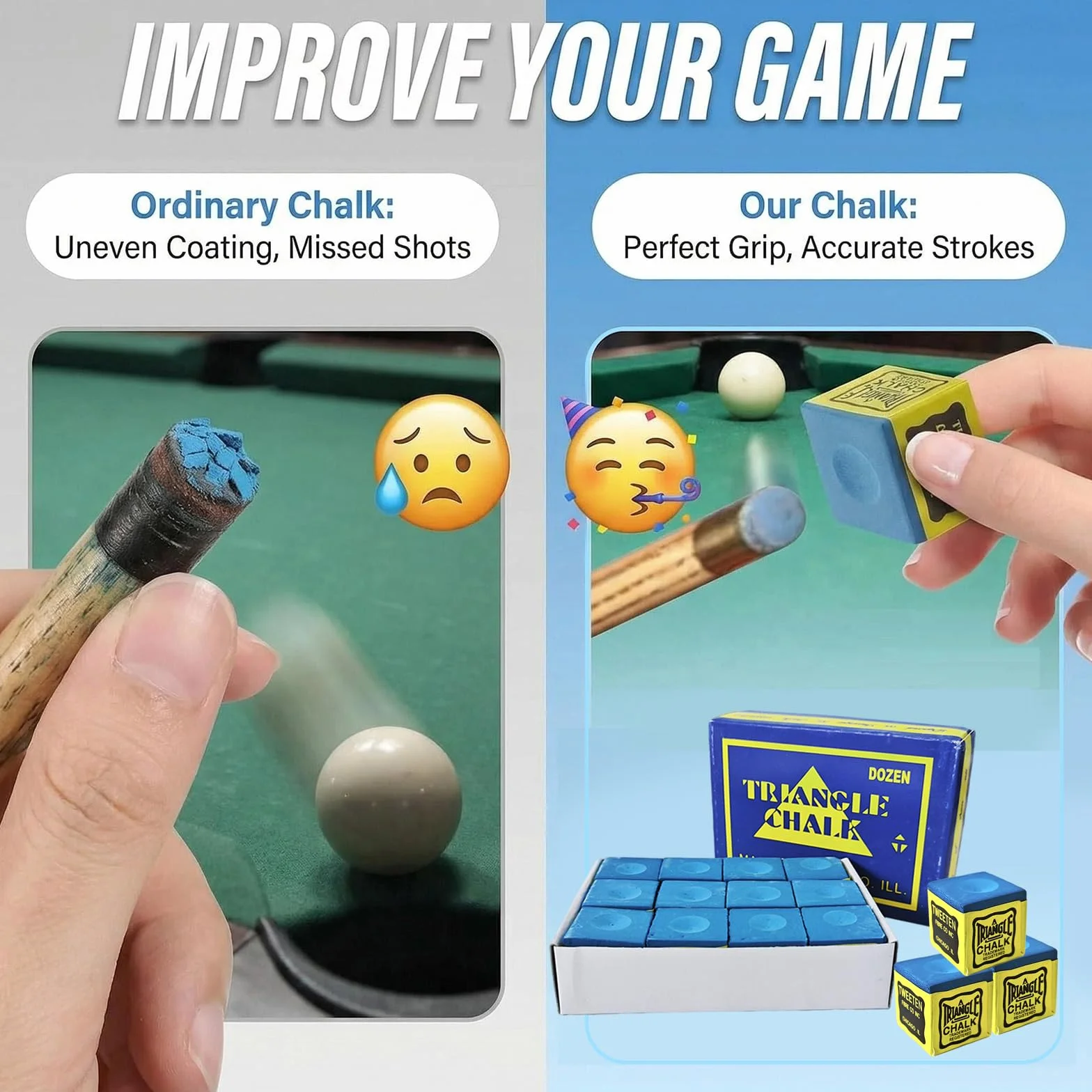 Juego de 12 Tizas de Billar Premium Azul para Jugadores y Principiantes
