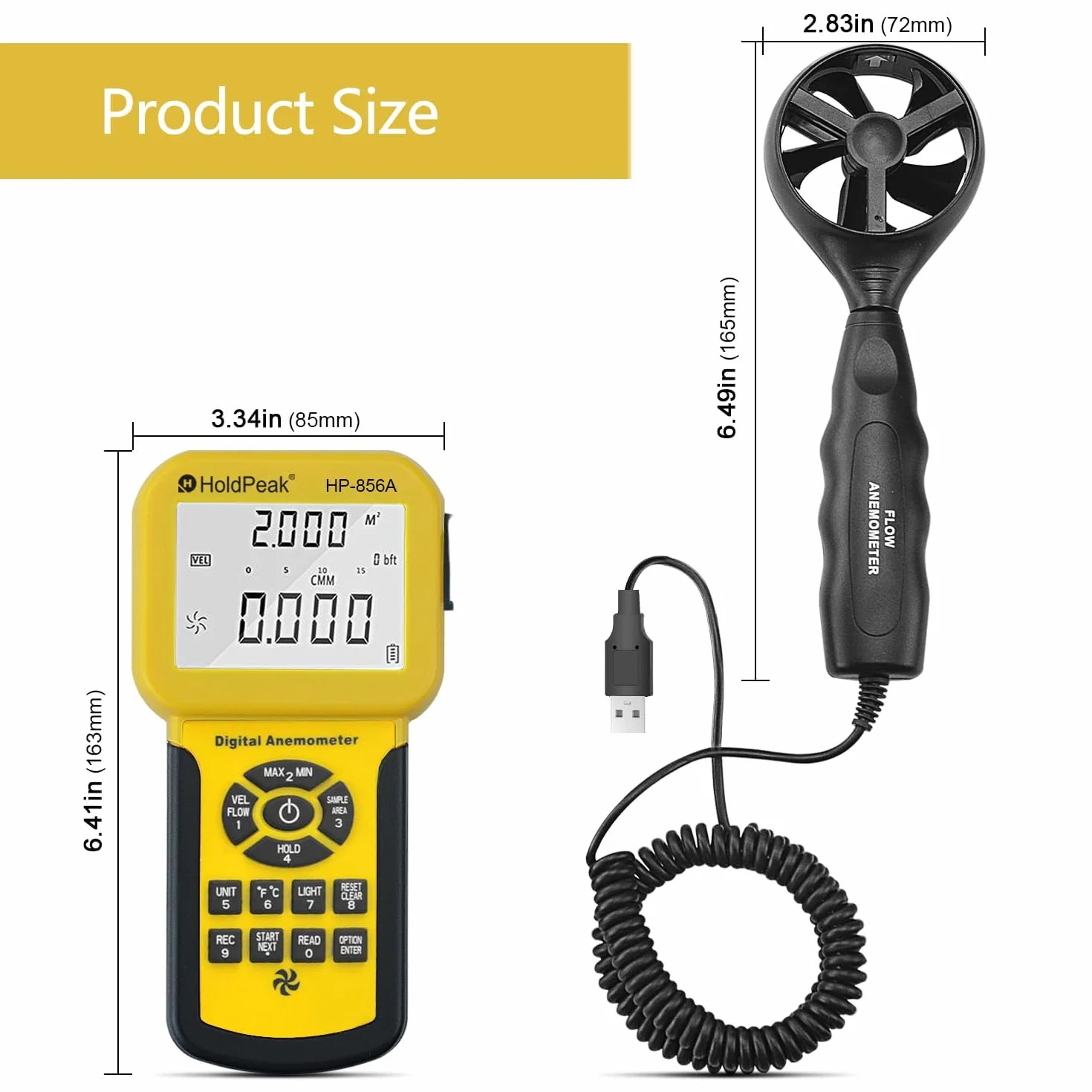 HoldPeak 856A Anemómetro Digital de Mano Medidor de Velocidad del Viento con Temperatura