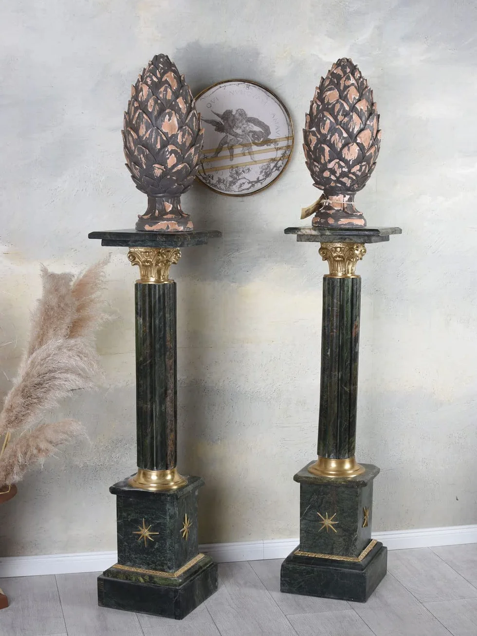 Palazzo Barroca Columna de Mármol Verde Pilastra Antiguo 105cm bar083