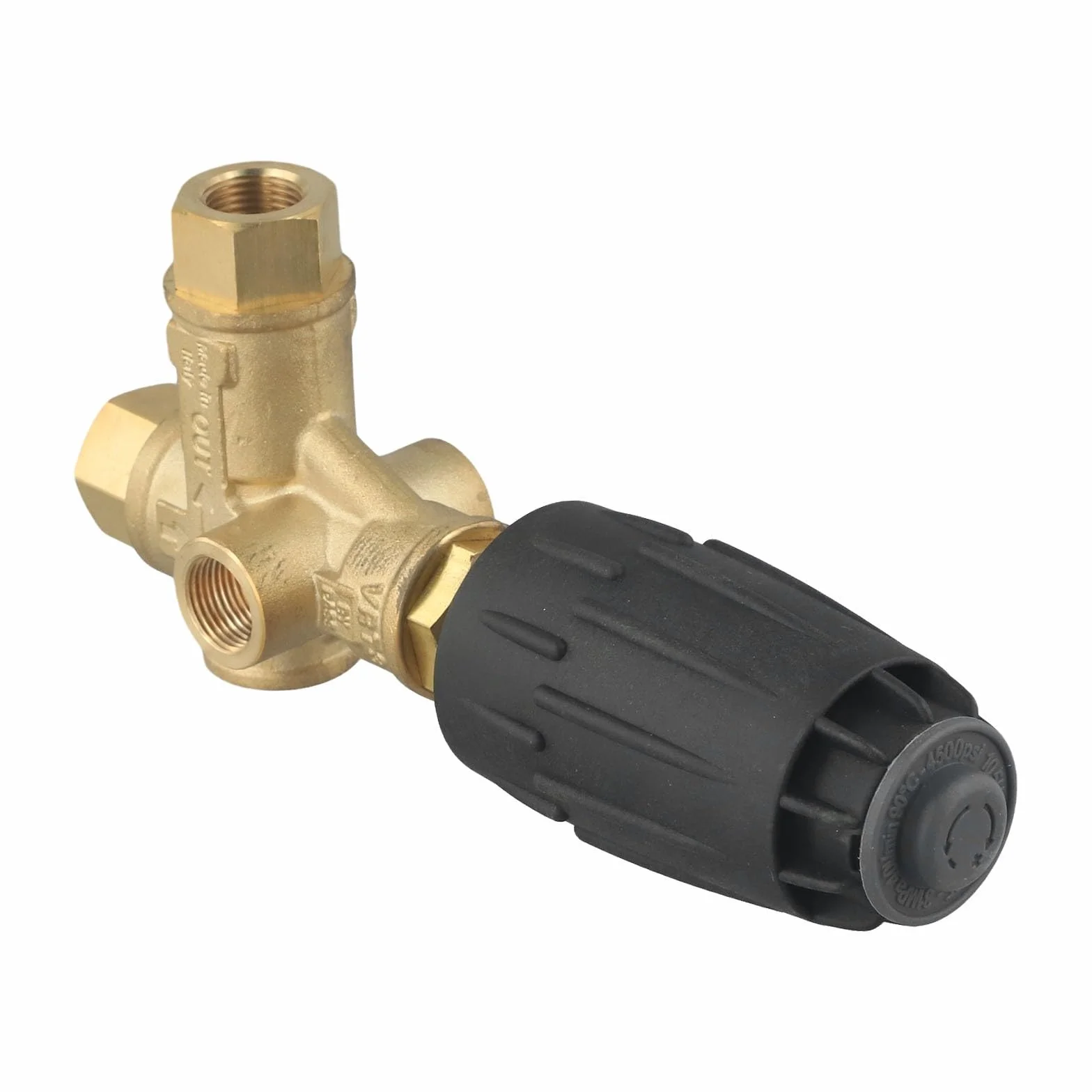 VRT3 - Válvula descargadora para lavadora a presión, 140 bar, 40 LPM de latón y acero con derivación de presión atrapada para un flujo controlado seguro y limpieza eficiente al aire libre, 3/8