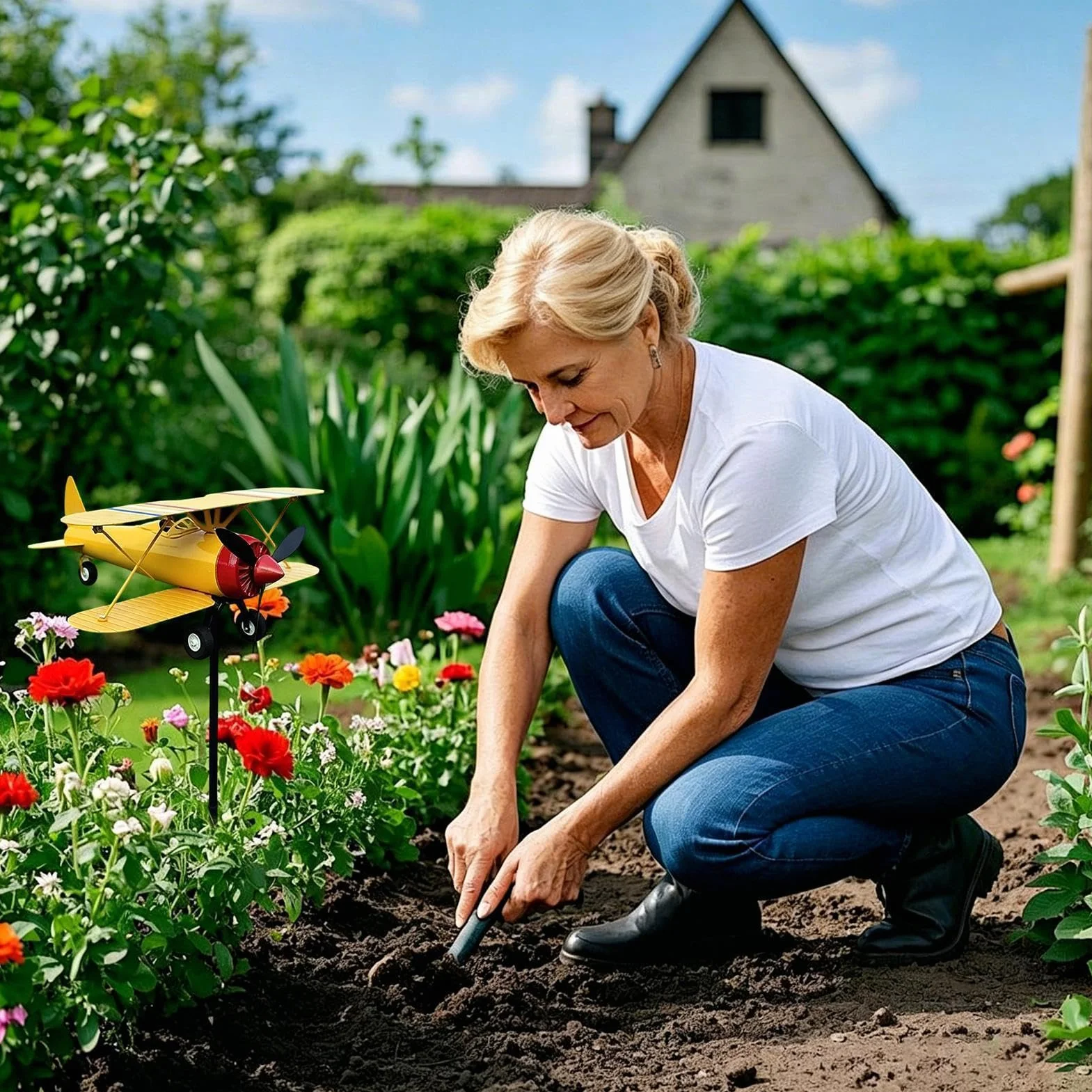 Veleta en Forma de Avión, Herramienta Metálica Medidora Viento Giratorio para Jardín