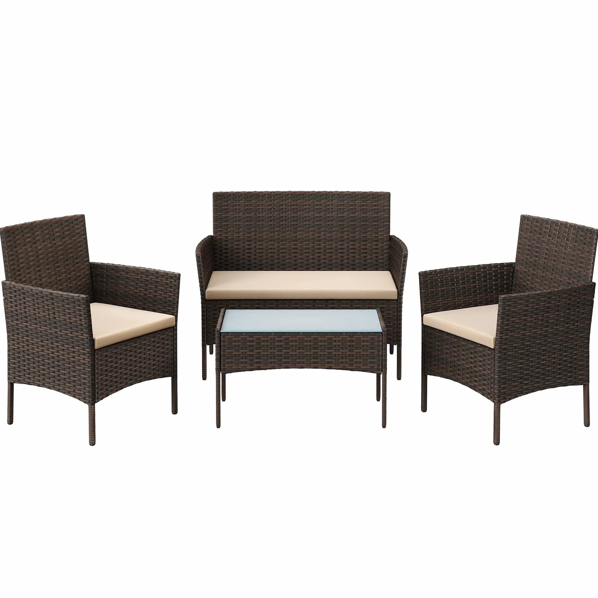 SONGMICS Conjunto de Muebles de Jardín Ratán Mimbre PE Marrón GGF004K05