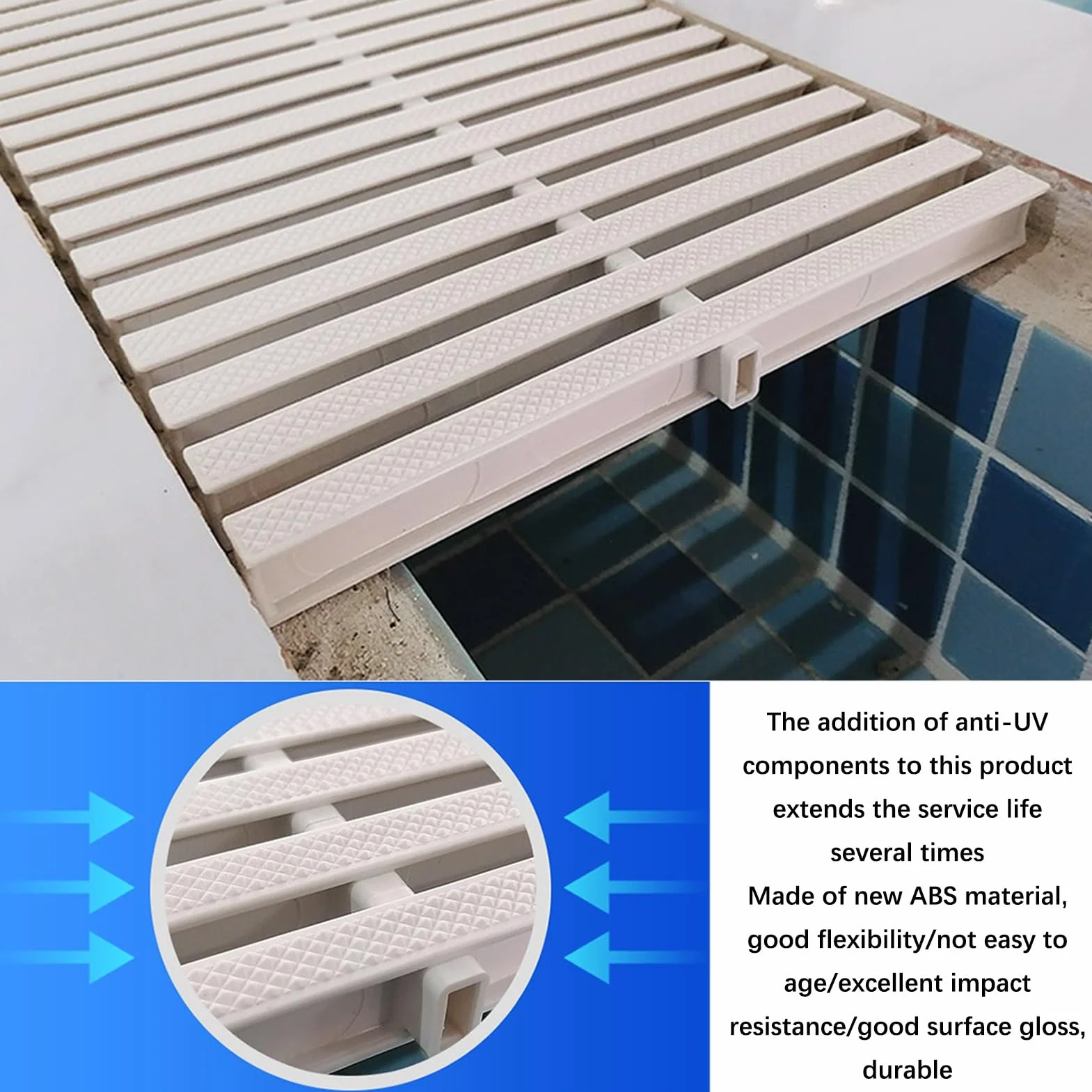 Rejilla Desbordamiento Drenaje Piscina ABS 25x100x2.5CM Resistencia UV