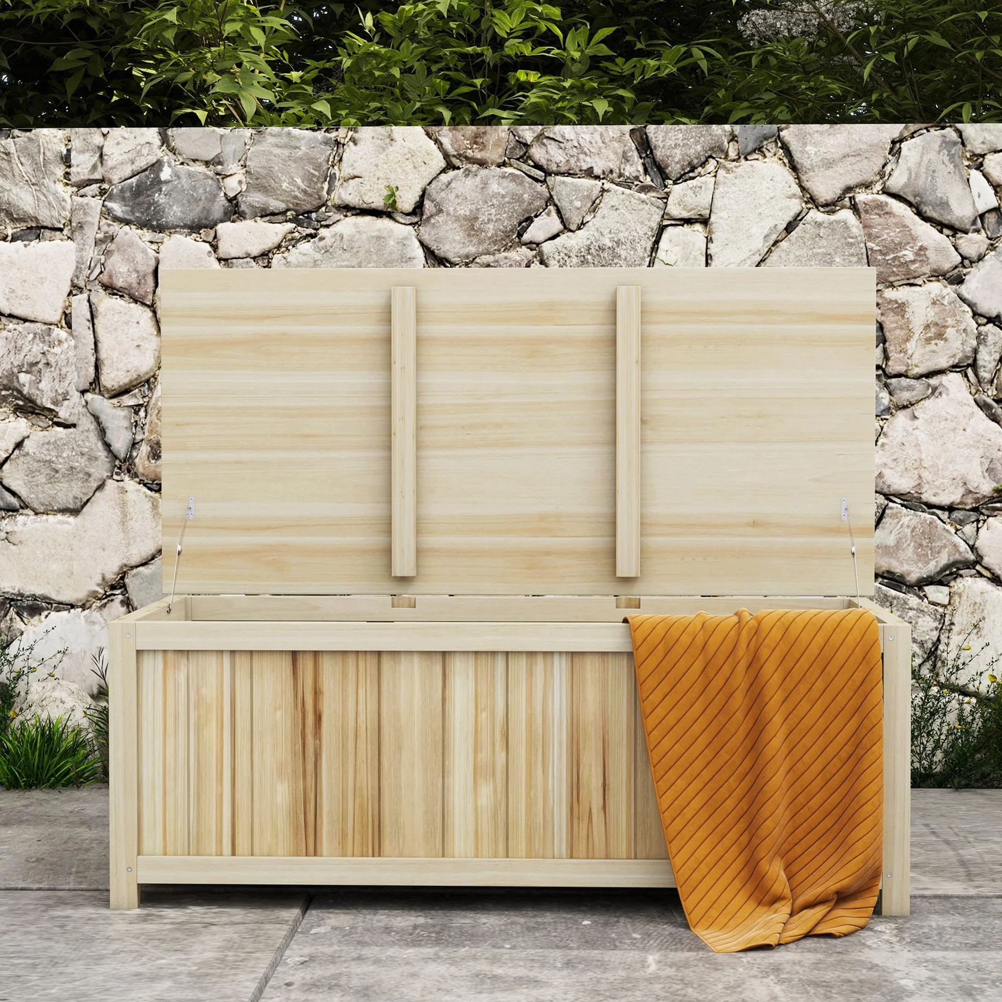 Outsunny Arcón Exterior de Madera 172 L con Tapa Abatible Baúl de Almacenaje Exterior Resistente a la Intemperie 120x55x45 cm