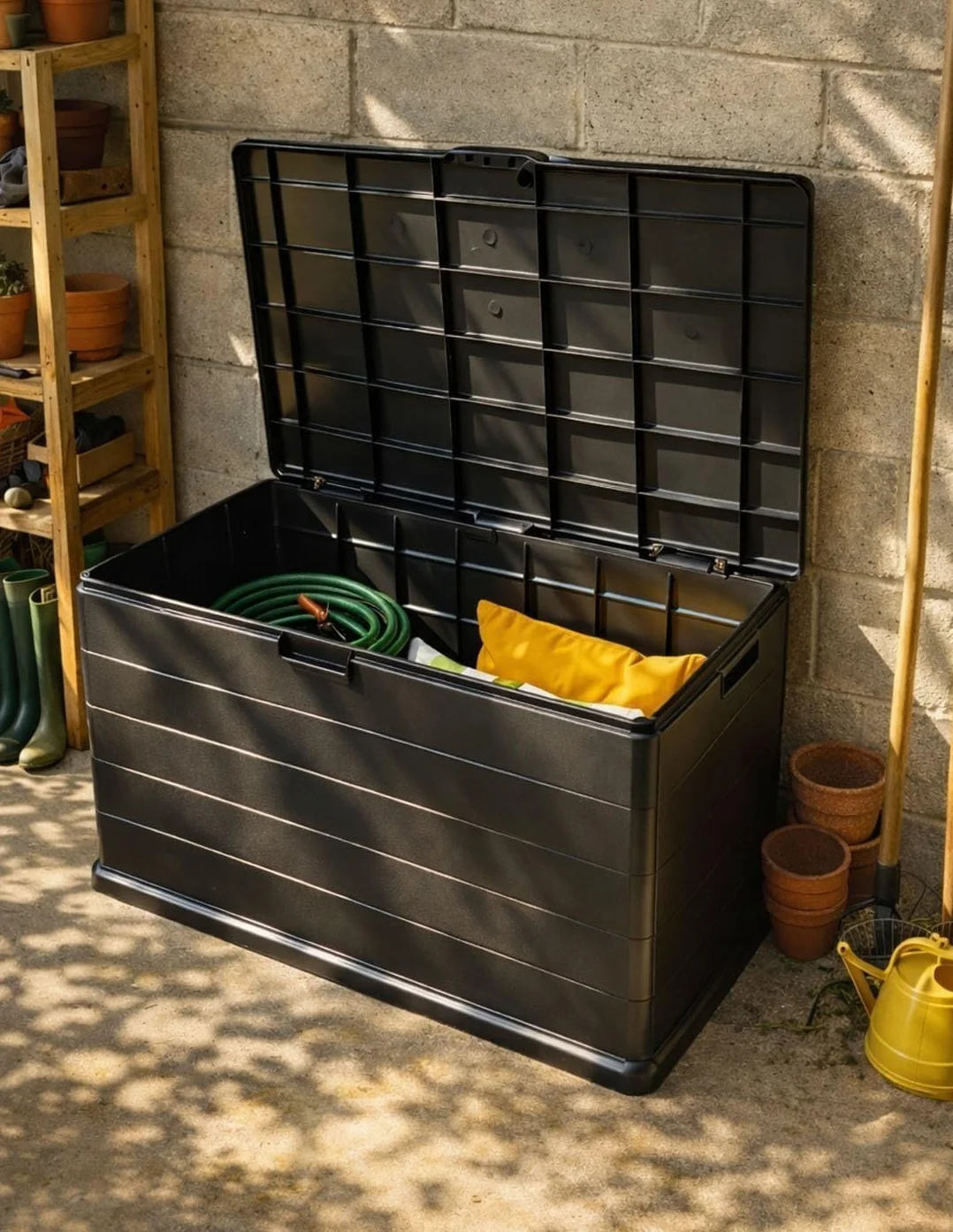 Baúl Exterior Grande 170L Resina Impermeable Resistente UV Antracita Jardin202