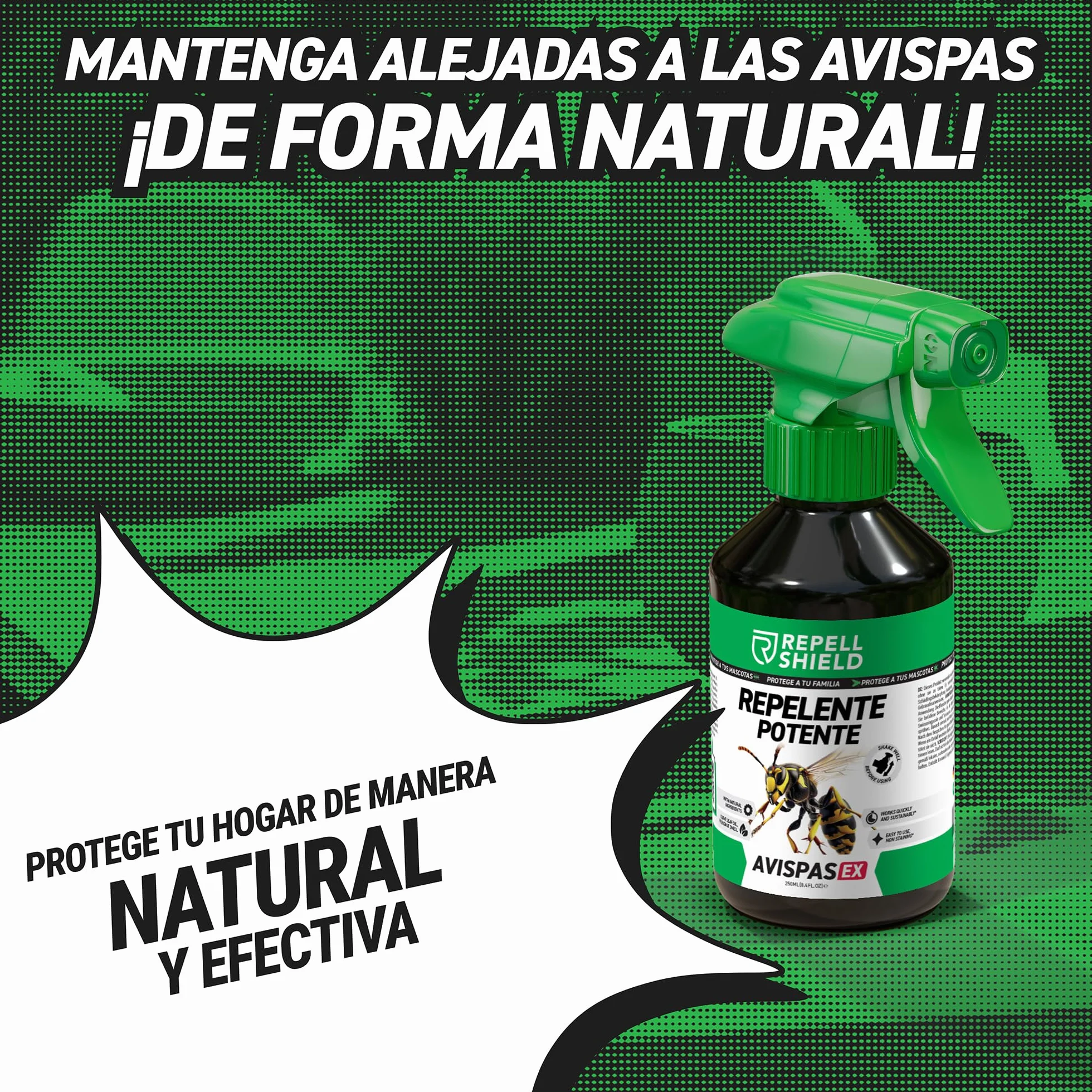 RepellShield® Spray Antiavispas 250 ml Citronela Geraniol Seguro Niños Mascotas Plantas