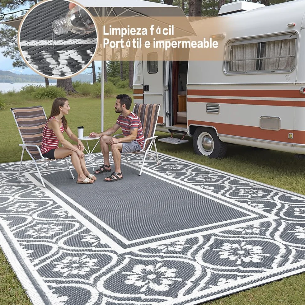 Alfombra para exteriores PureCozy 120x180 cm resistente UV reversible gris