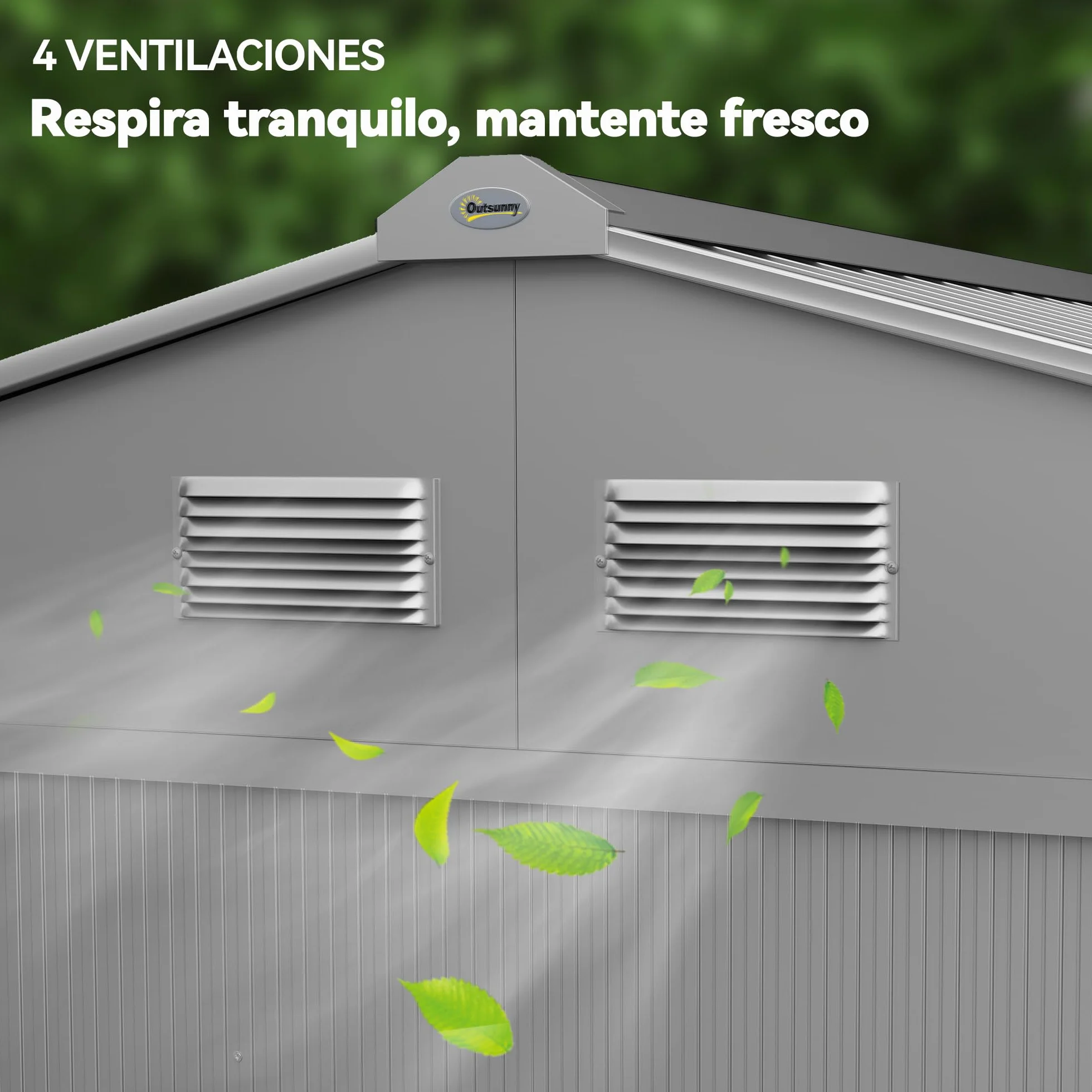 Outsunny Caseta de Jardín Exterior 4,9 m², 277x195x192 cm, Cobertizo Metálico con Puerta Corredera y Ventilación