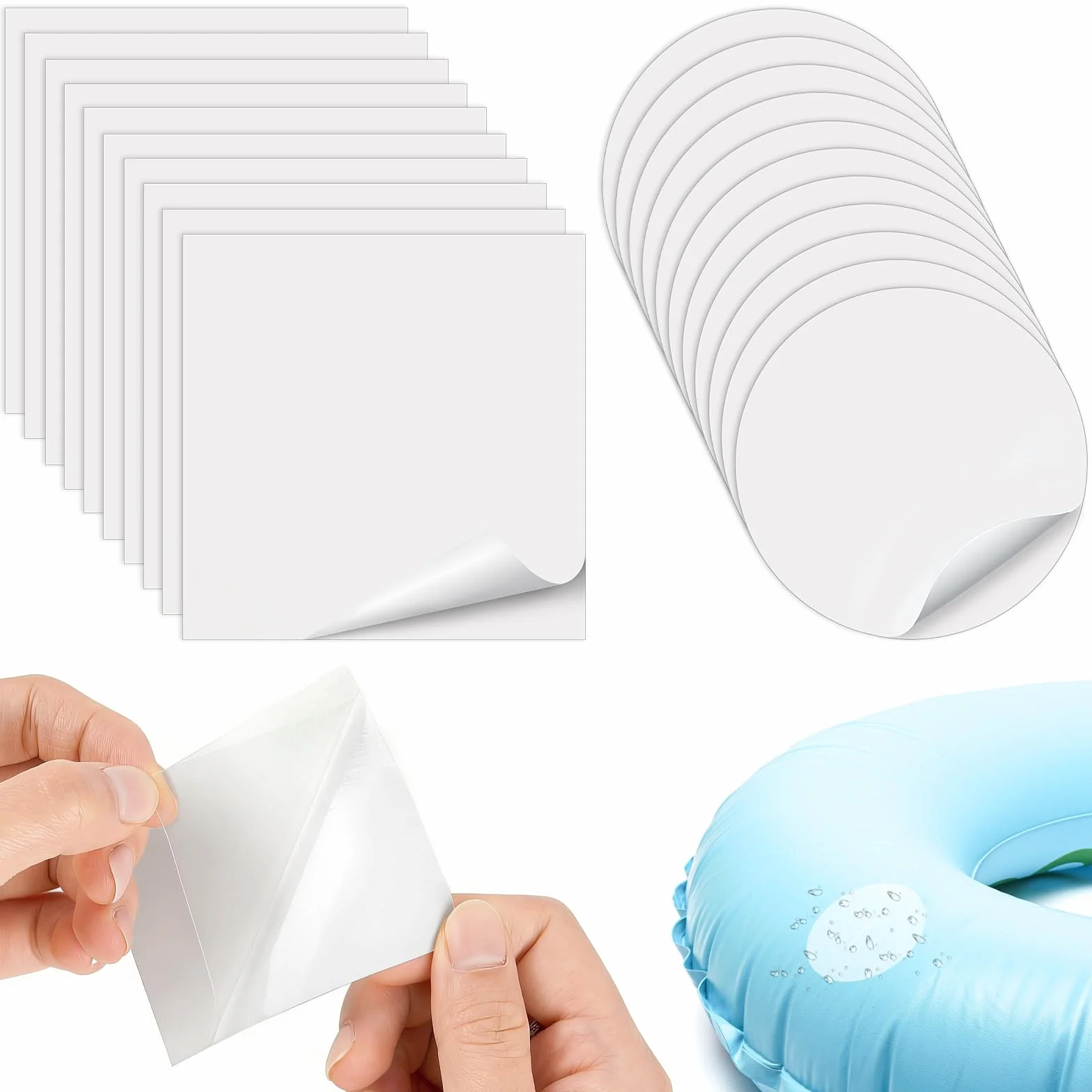 Kit de Reparación de Parches Inflables Autoadhesivos de TPU Impermeable 20 Piezas - 10 Cuadrados 7x7cm + 10 Redondos 6cm Ø