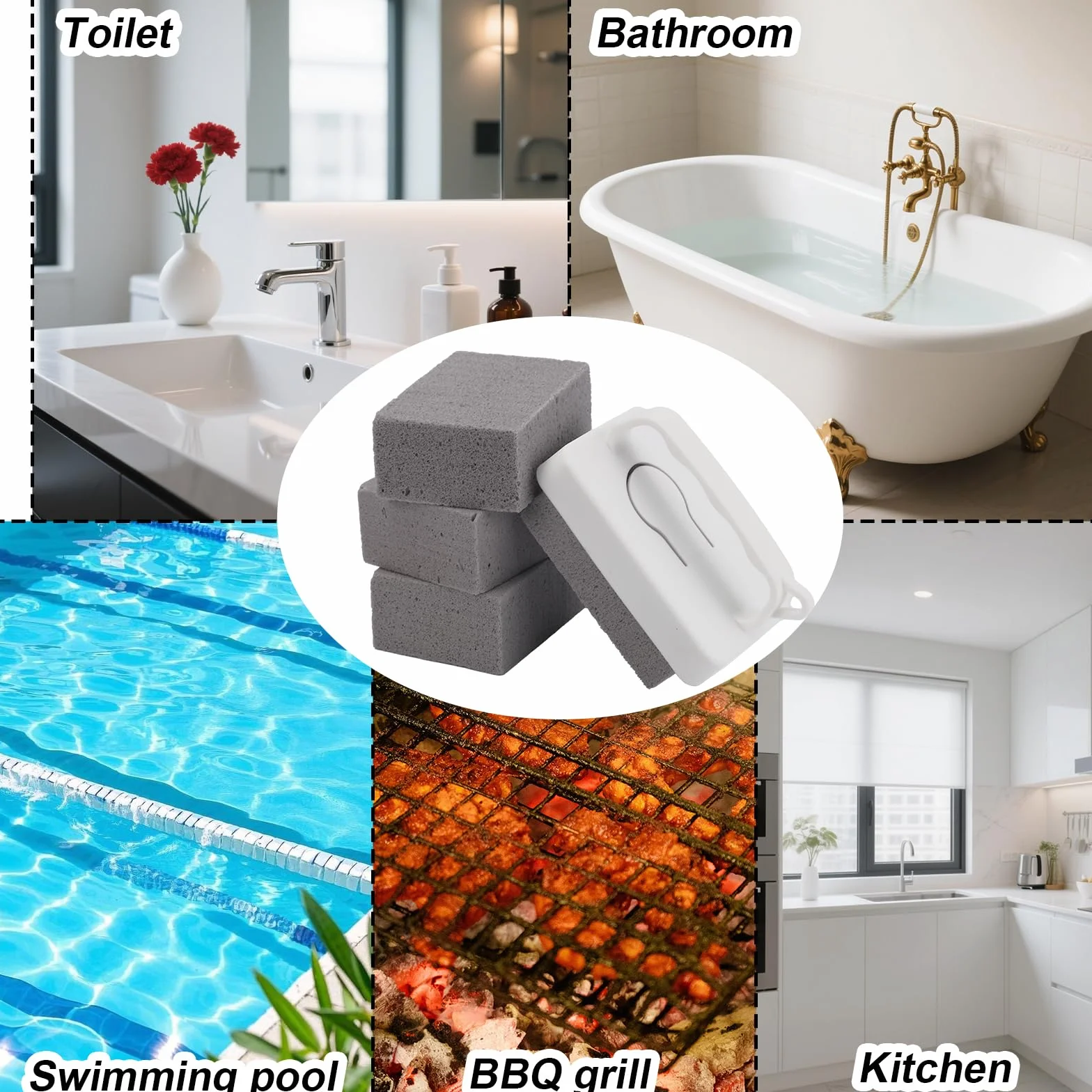 BOXOB Bloque de Limpieza Piscina con Mango Piedra Pómez 6 Pzs Quitamanchas para Baño Cocina SPA