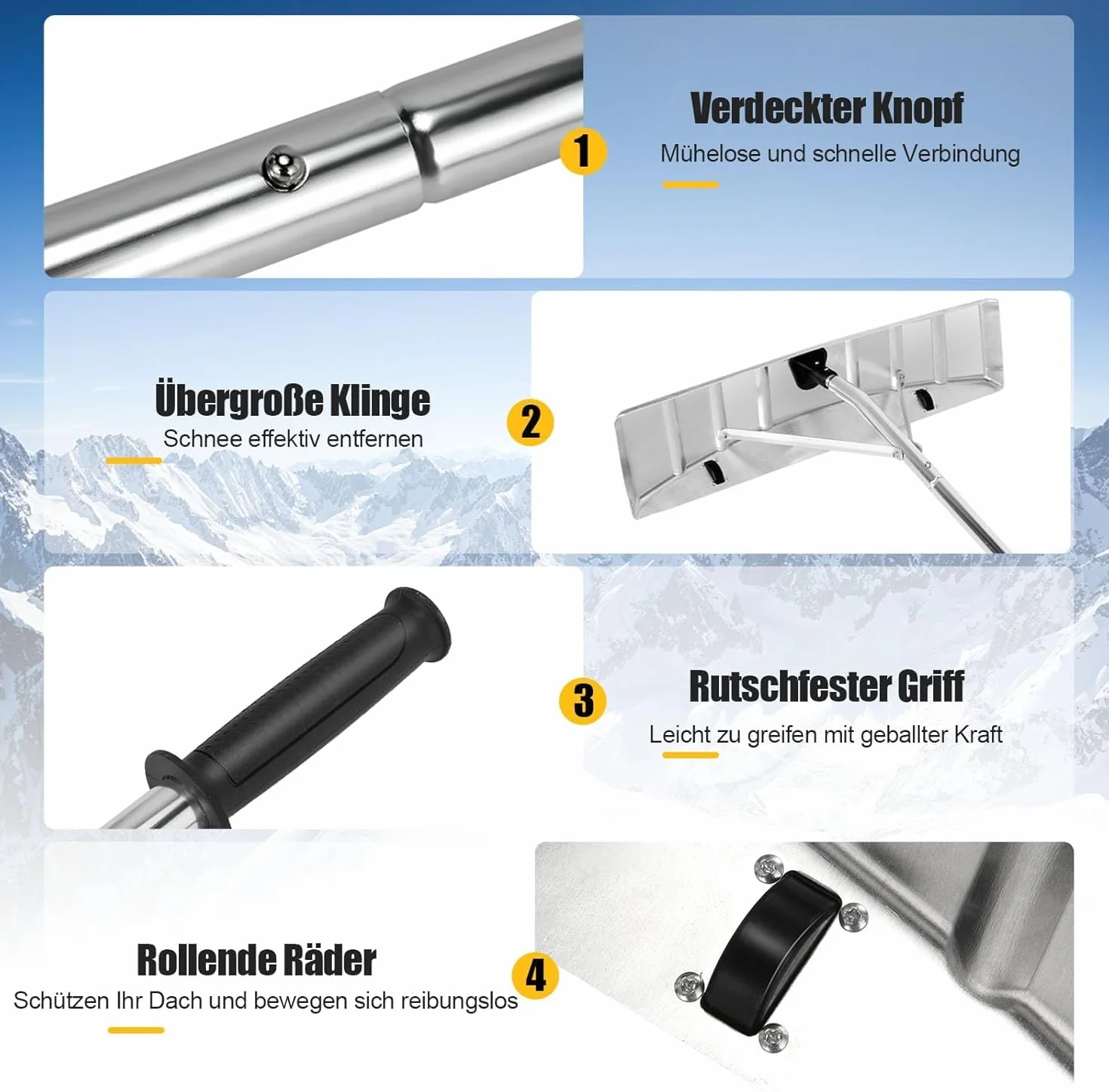 GOPLUS Rastrillo de Nieve para Tejados Extensible 1,48-6,08 m Quitanieves