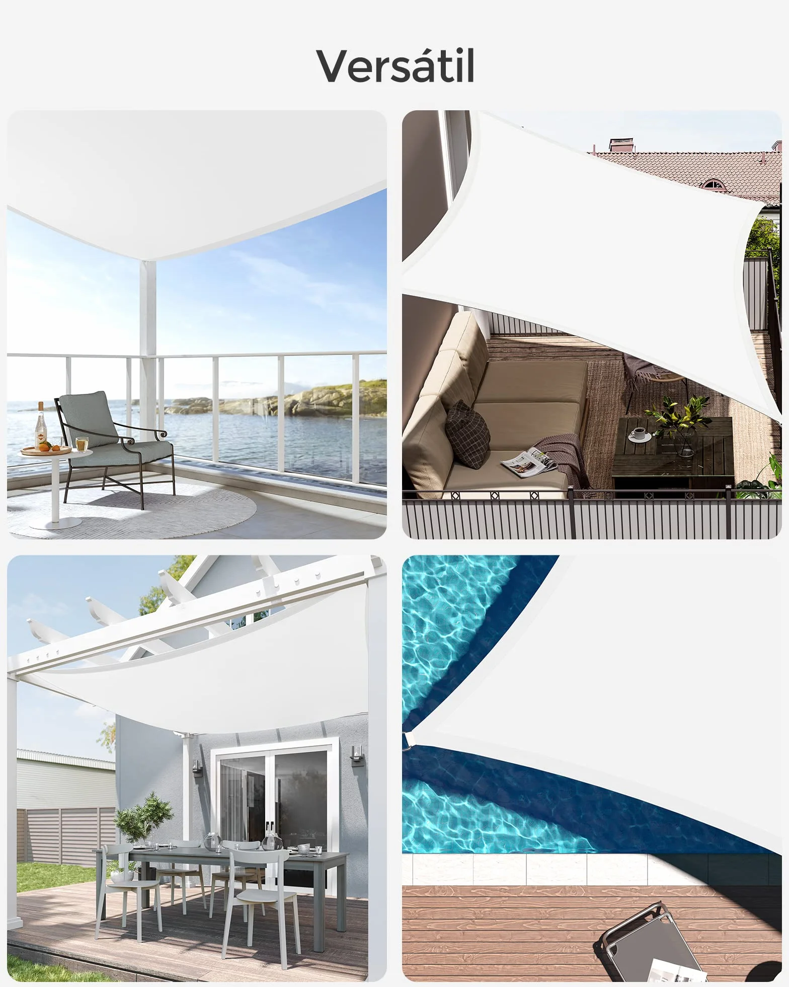 SONGMICS Vela de Sombra Impermeable 2 x 3 m, Protección Solar UV 93%, Rectangular, Blanco GSH23WT