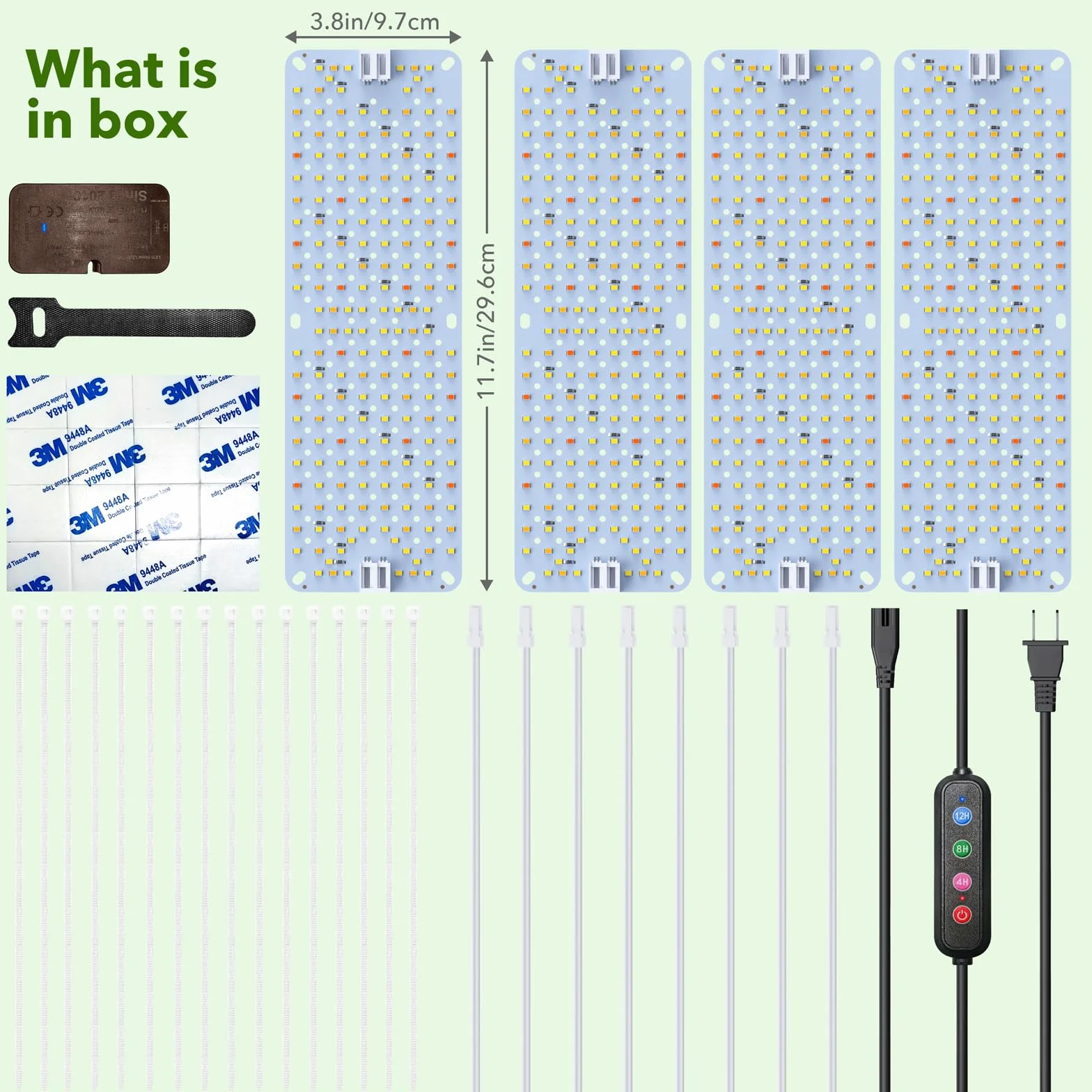 4Pack lámparas LED para plantas, luz de espectro completo para plantas de interior, panel de lámparas de cultivo con auto de 4/8/12 horas, luz de crecimiento para cultivo, vegetación y floración