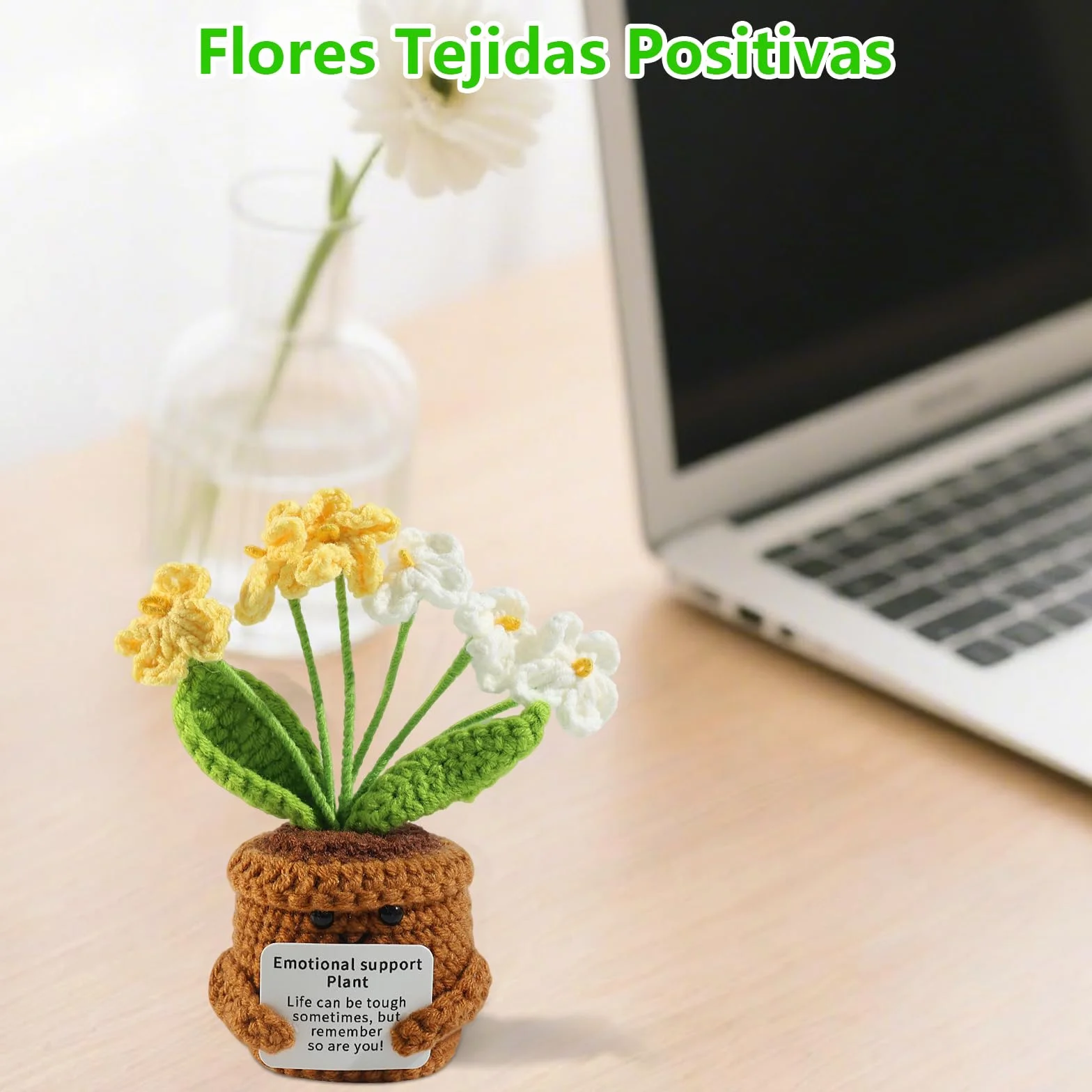Ramo de Flores Tejidas a Mano con Mensaje Gracias por Ayudarme a Crecer, Regalo Despedida Jardín Infantil Maestros