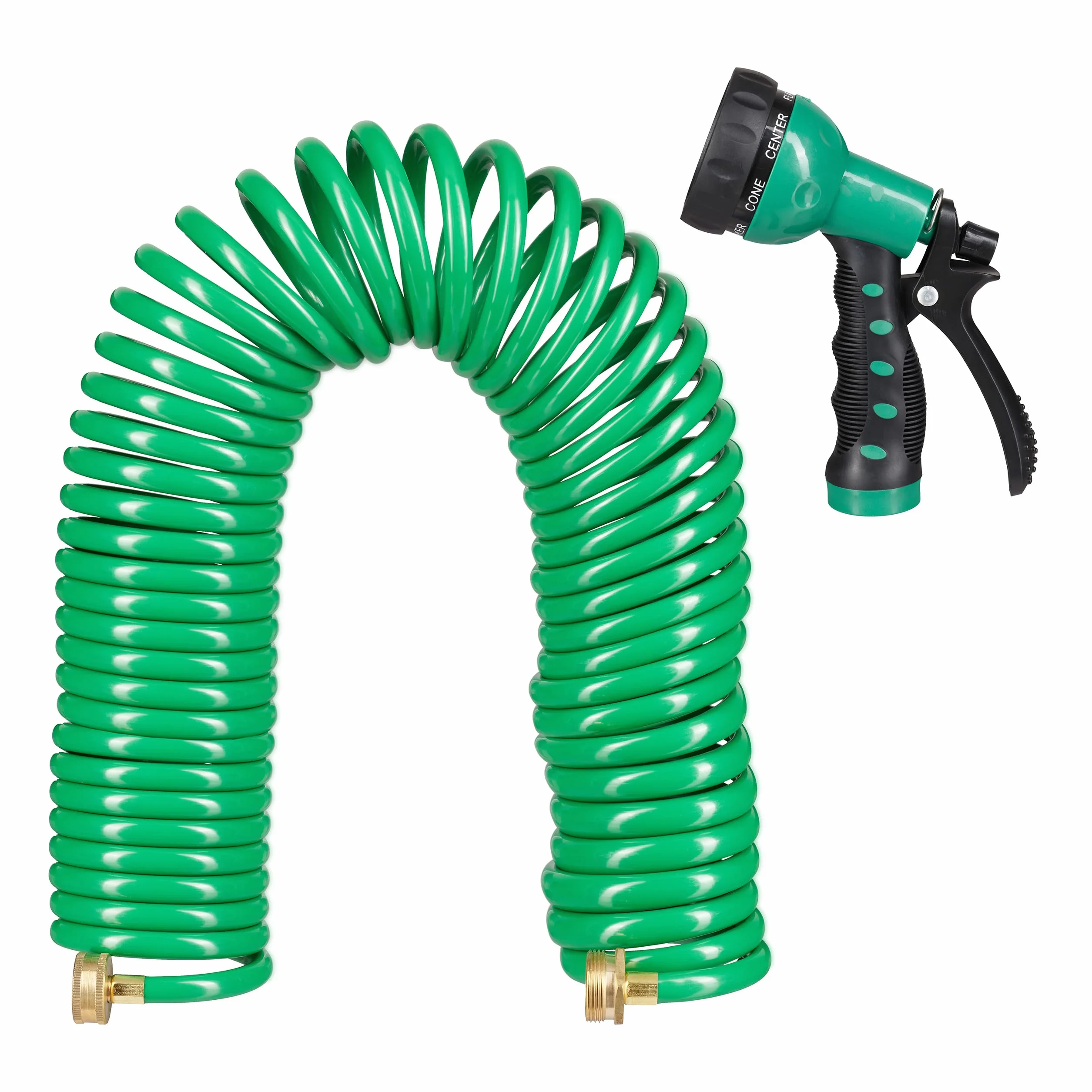 Relaxdays Manguera Espiral, Extensible hasta 20 Metros, Manga de Jardín con Pistola de Riego, 7 Tipos de Chorro, Verde