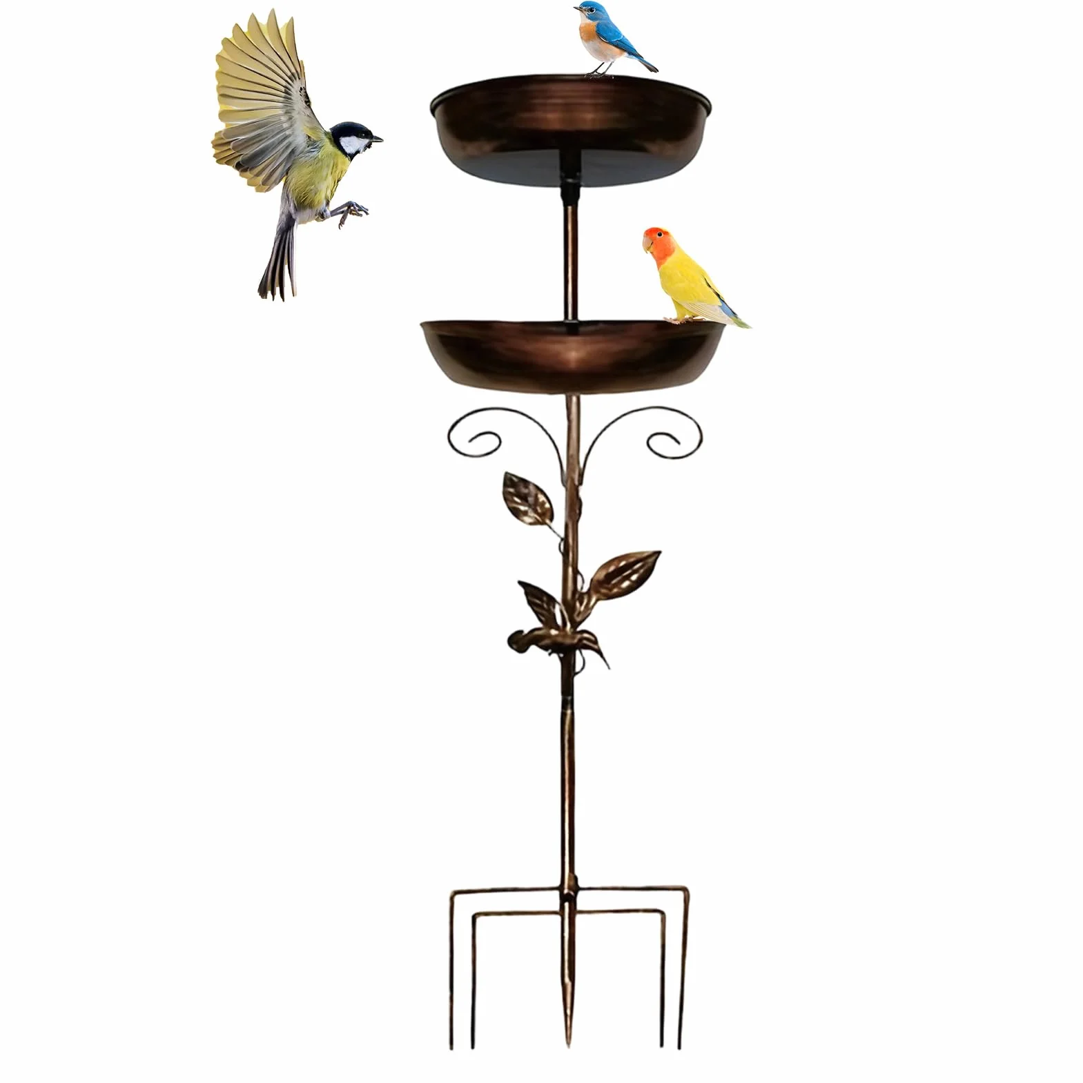 Bebedero Para Pájaros De Metal y Bebedero Vintage de Doble Capa para Aves | Baño Para Pájaros De Pie Gorrión Jardín Traspatio Balcón Patio Porche Terraza Petirrojo
