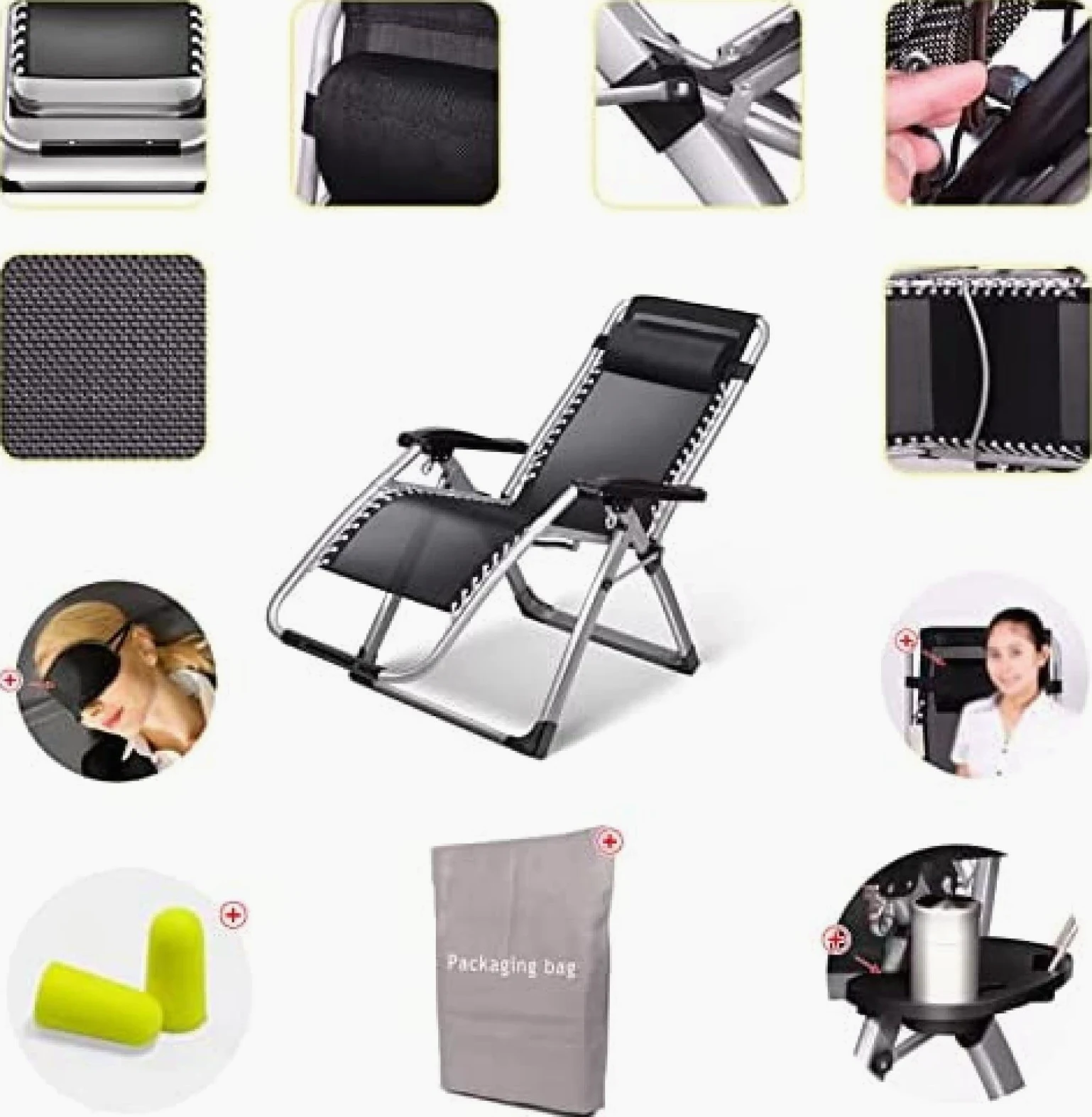 Tumbonas para Exteriores Tumbonas Sillas de Gravedad Cero Tumbona Ajustable con portavasos, Negro, soporta más de 440 Libras / 200 kg, Silla de Gravedad Cero x1 69Tranquilidad