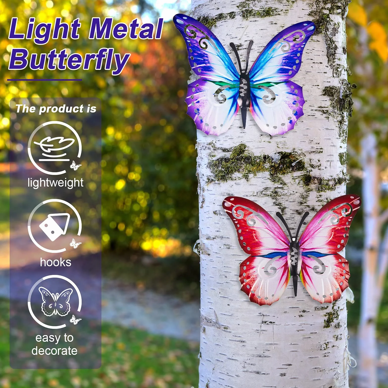 Mariposas de Metal Grandes para Exteriores Decoraciones de Jardín Arte de Pared 27 x 22 cm Rosa y Azul