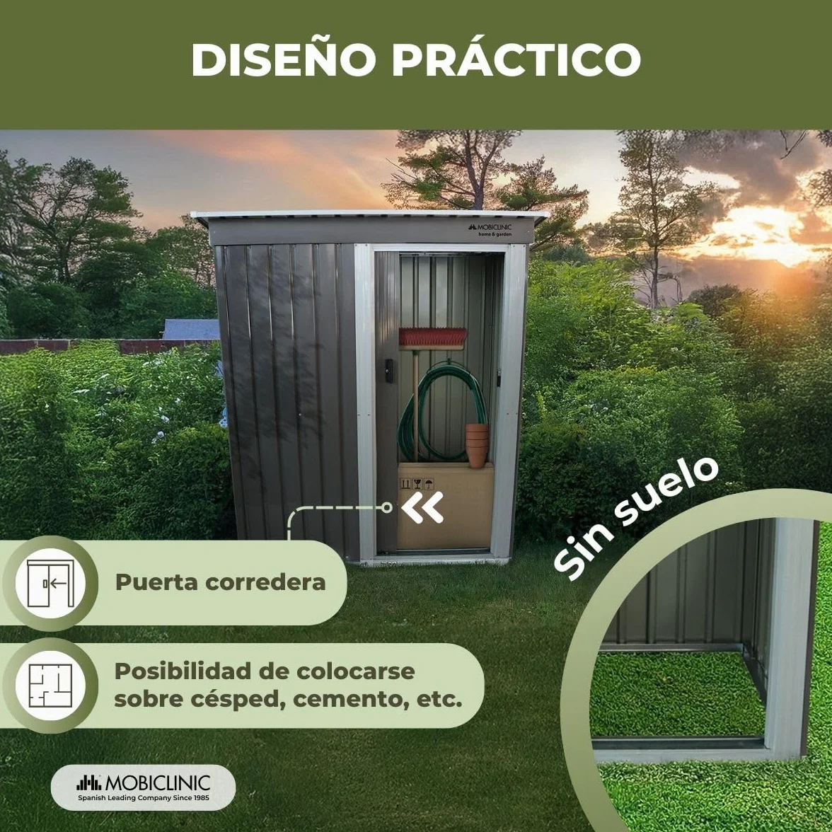 Mobiclinic Cobertizo de Jardín 150x75x181 cm Armario Exterior con Puerta Corrediza Gris
