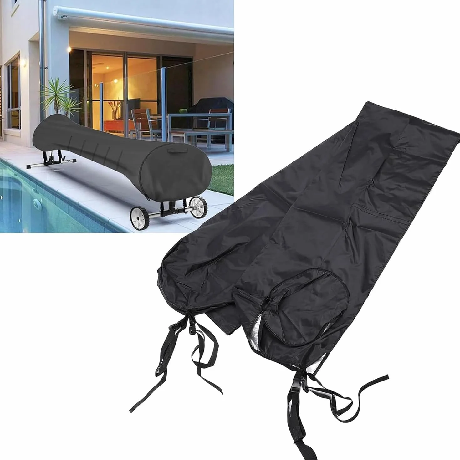 Cubierta Carrete Piscina 420D Oxford Plegable Impermeable Manta Solar Anti-UV Protectora 18FT Gris