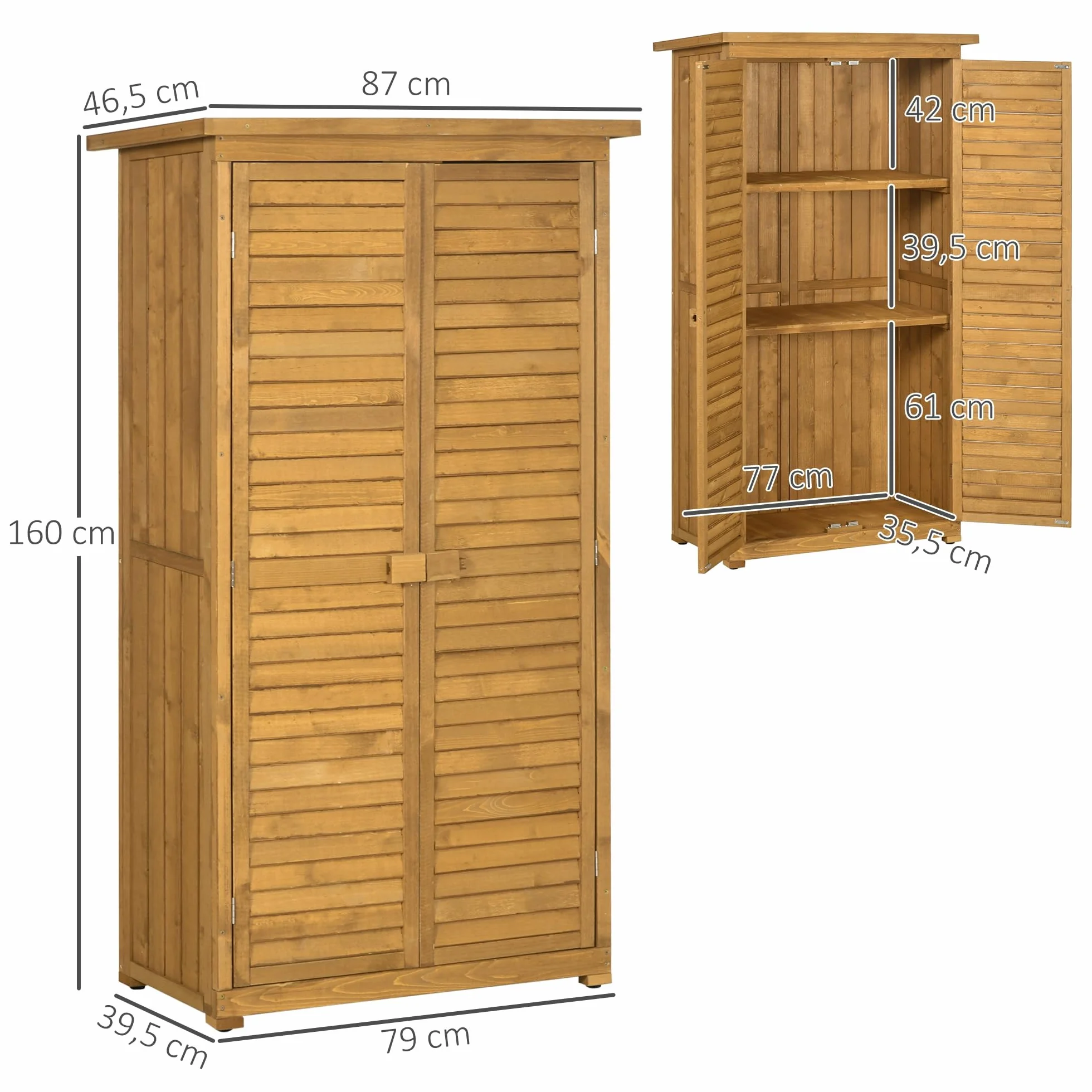 Outsunny Cobertizo de Madera Caseta 0,31 m² 87x46,5x160 cm Armario Exterior 2 Puertas 2 Estantes