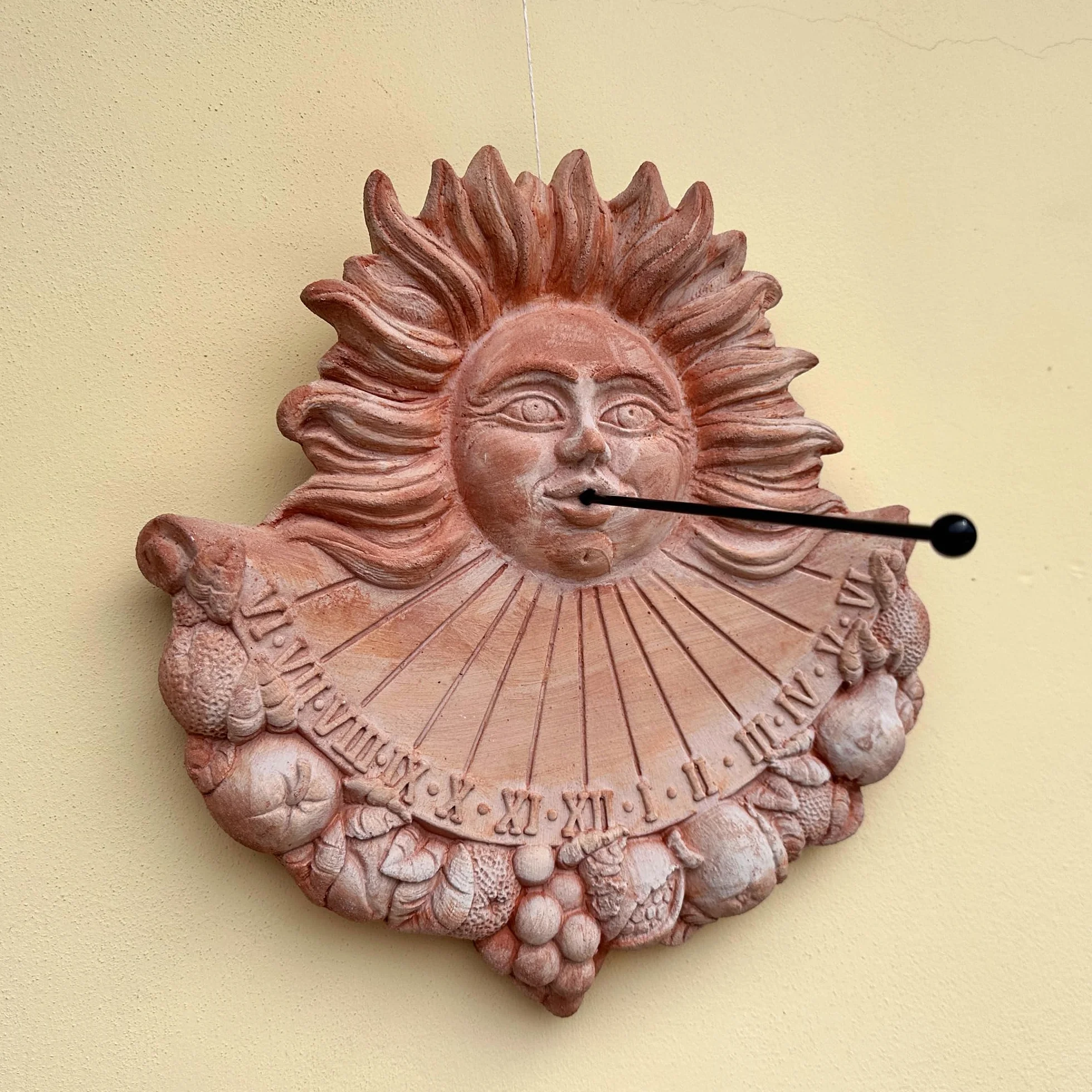Reloj de sol de terracota para pared exterior 33 x 35 cm vintage fabricado en Italia