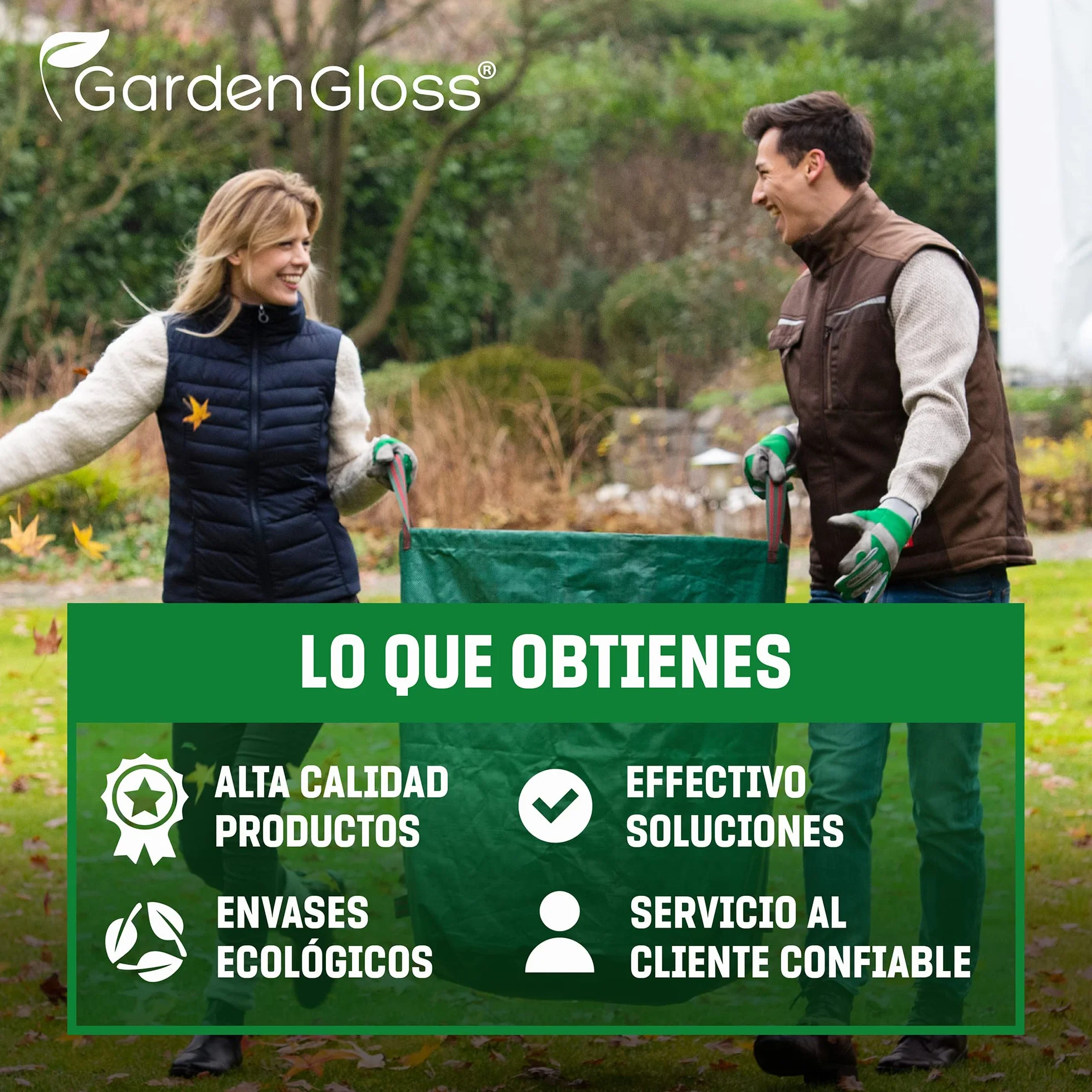 GardenGloss Bolsa de Basura de Jardín 272L con Asas Repelente al Agua UV