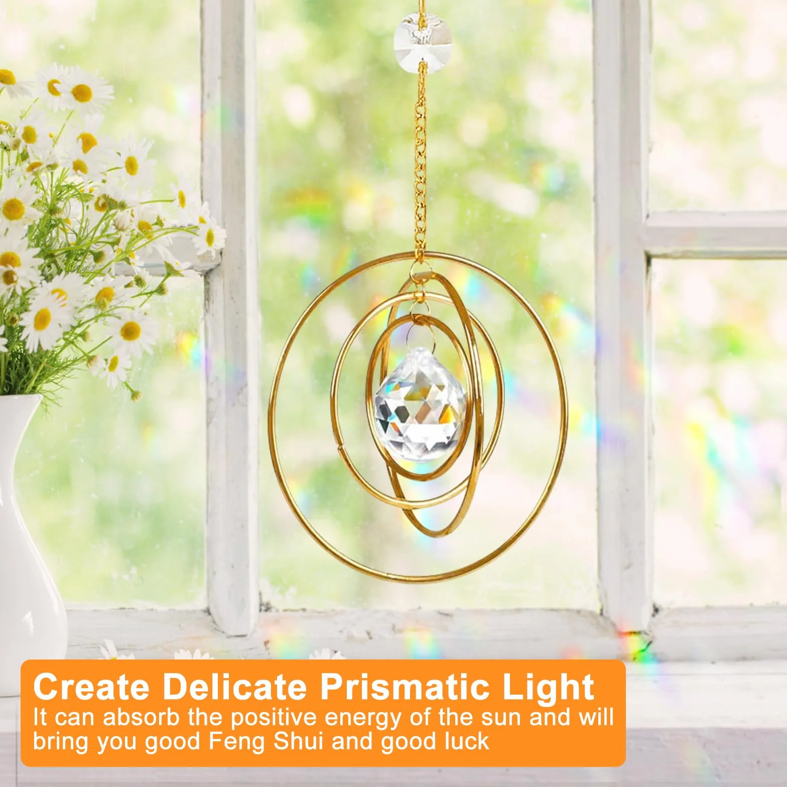 Captador de sol de cristal arco iris prismas decoración ventana colgante 4 círculos latón