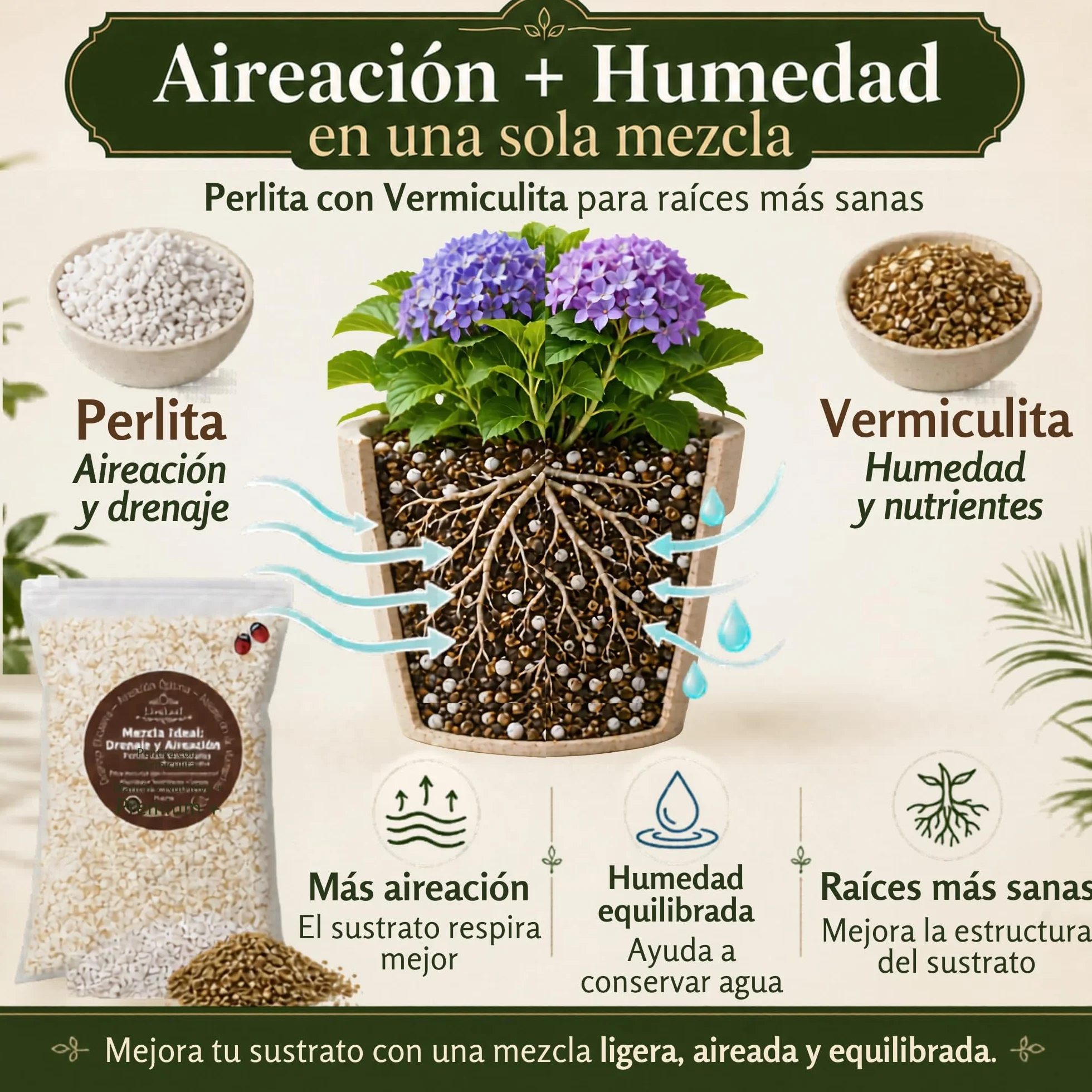 Mezcla Perlita con Vermiculita para Plantas 3L | Sustrato Universal para Suculentas, Orquideas y Macetas